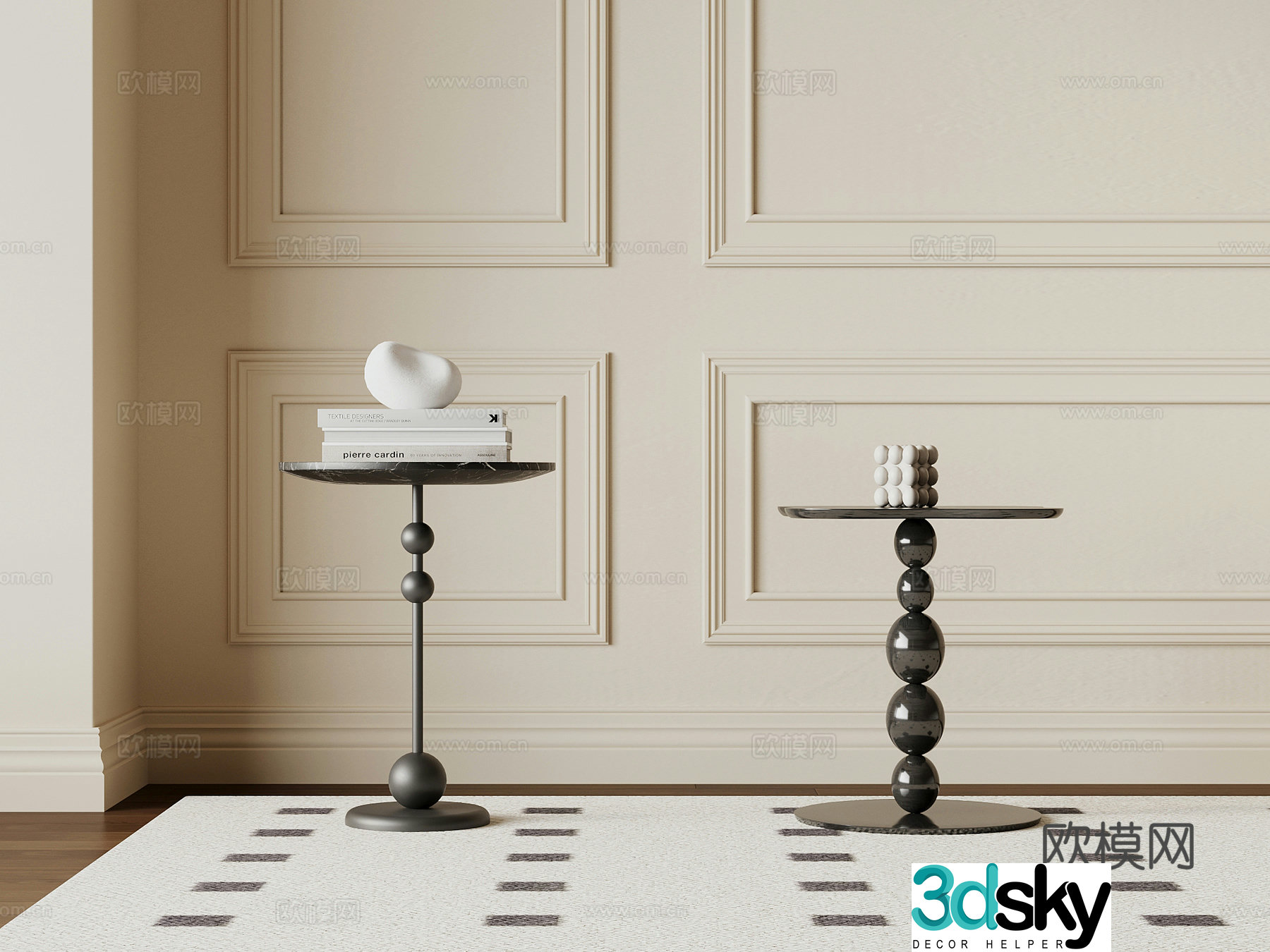 Side table French retro style Side table Book ornaments 3D model