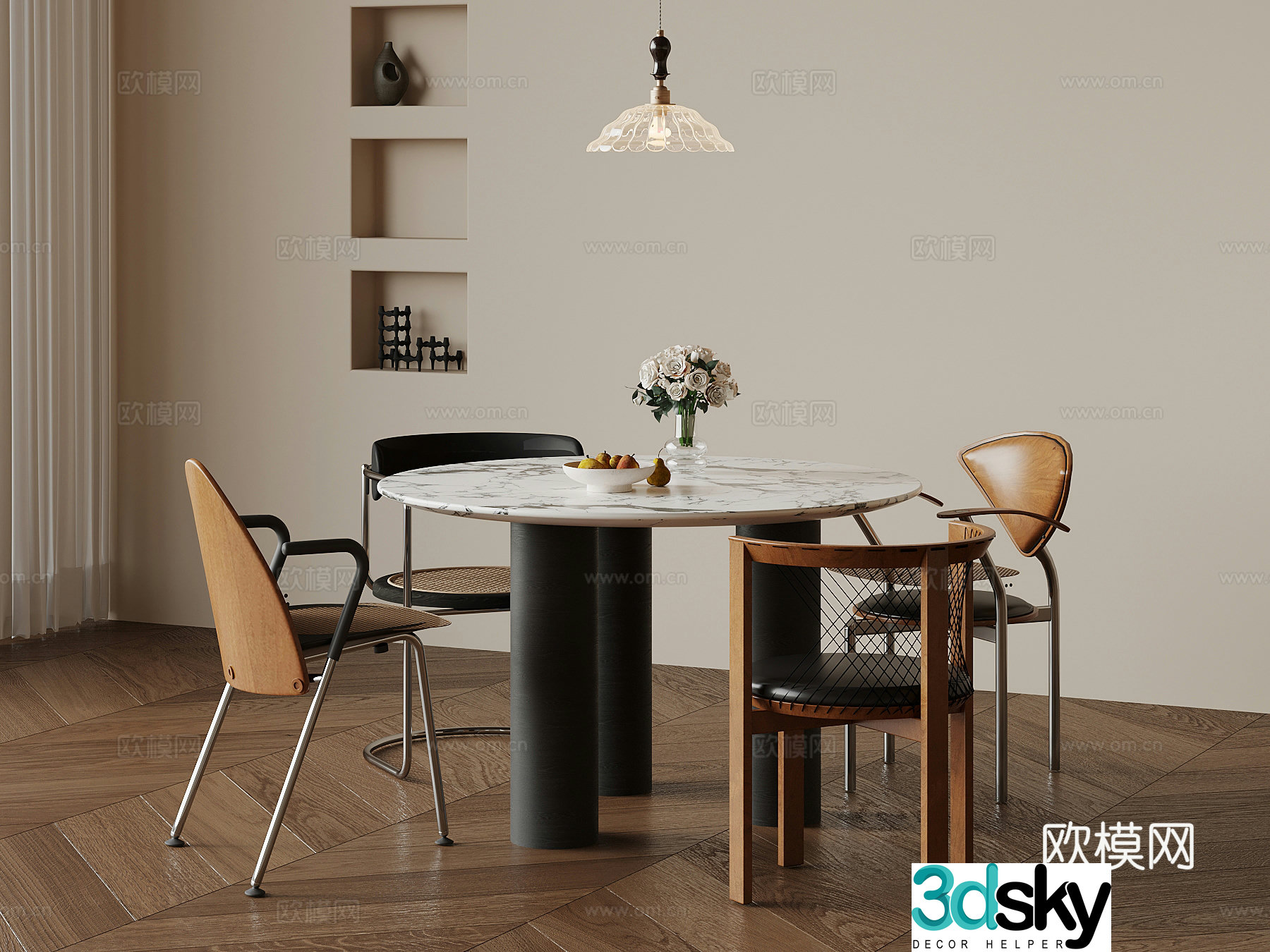 Dining table and chair French ancient dining table and chair 3D model