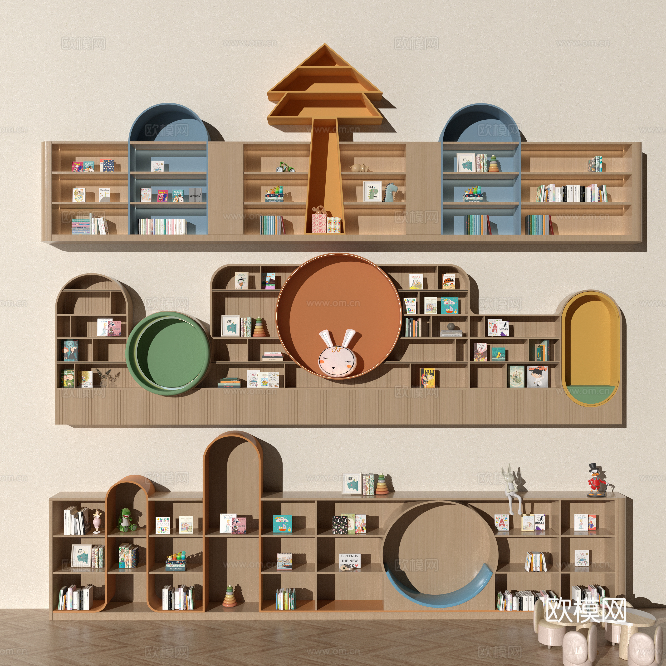 Kindergarten bookcase reading room reading room bookshelf 3d model