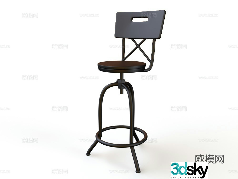 Black high chair metal chair bar chair 3d model