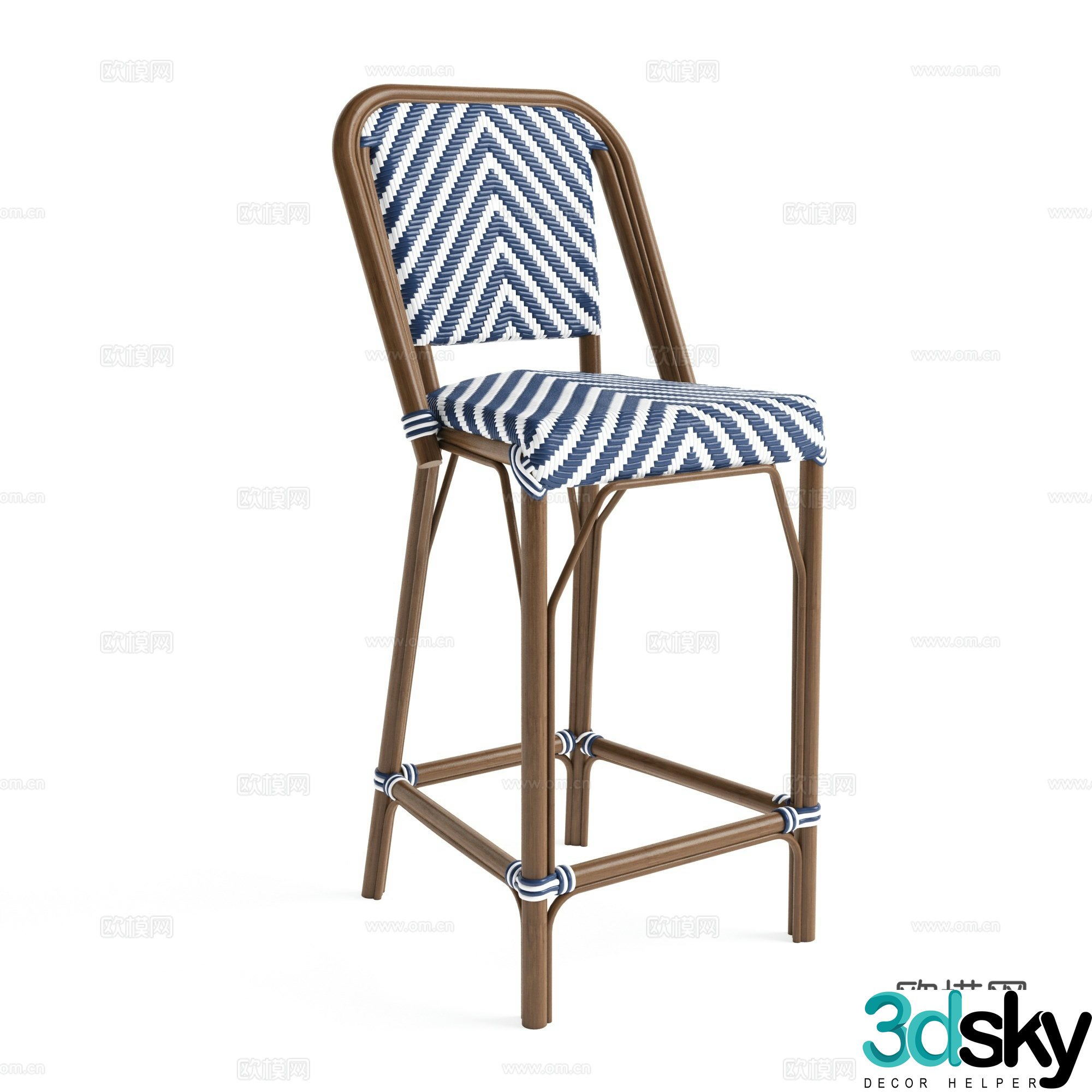 Modern Nordic rattan bar chair 3D model