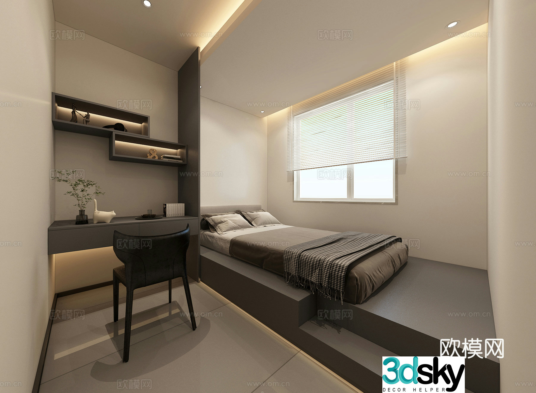 Modern Italian tatami bedroom 3d model