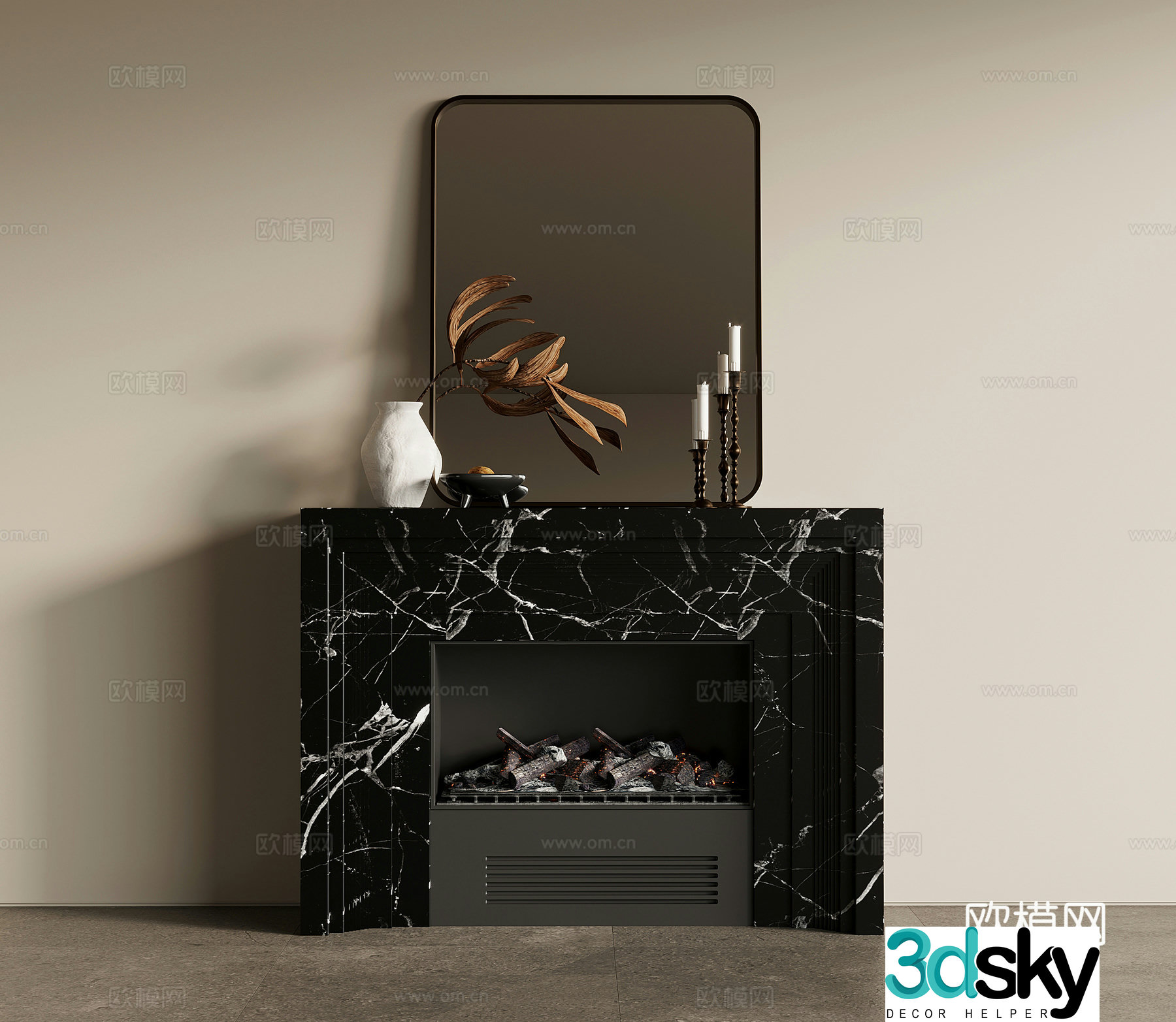 Fireplace French fireplace Electronic fireplace Fireplace Firewood pile 3d model