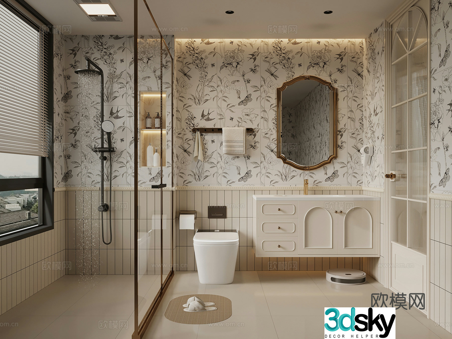 French bathroom bathroom cabinet shower toilet 3d model