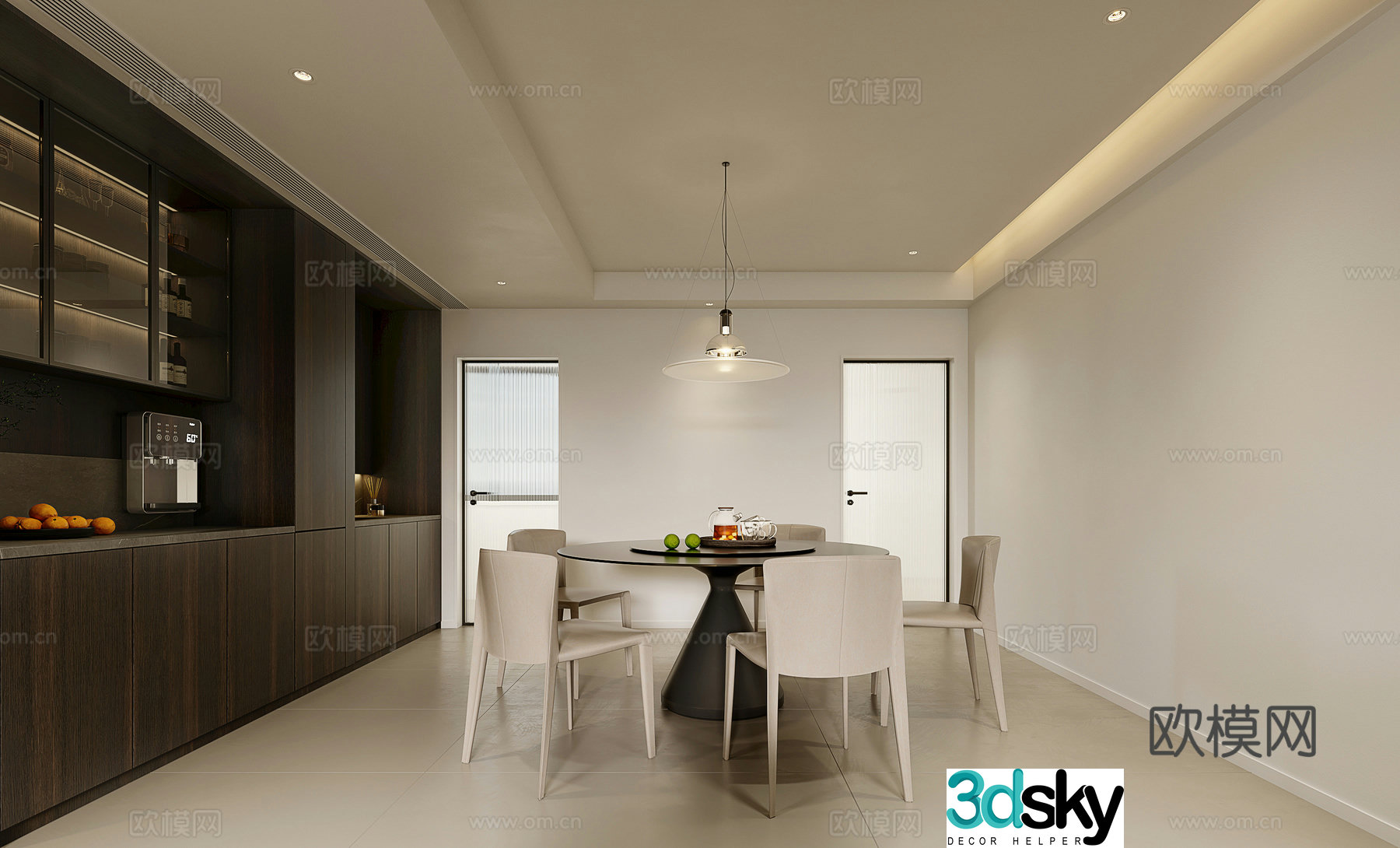 Modern round table restaurant wine cabinet 3d model