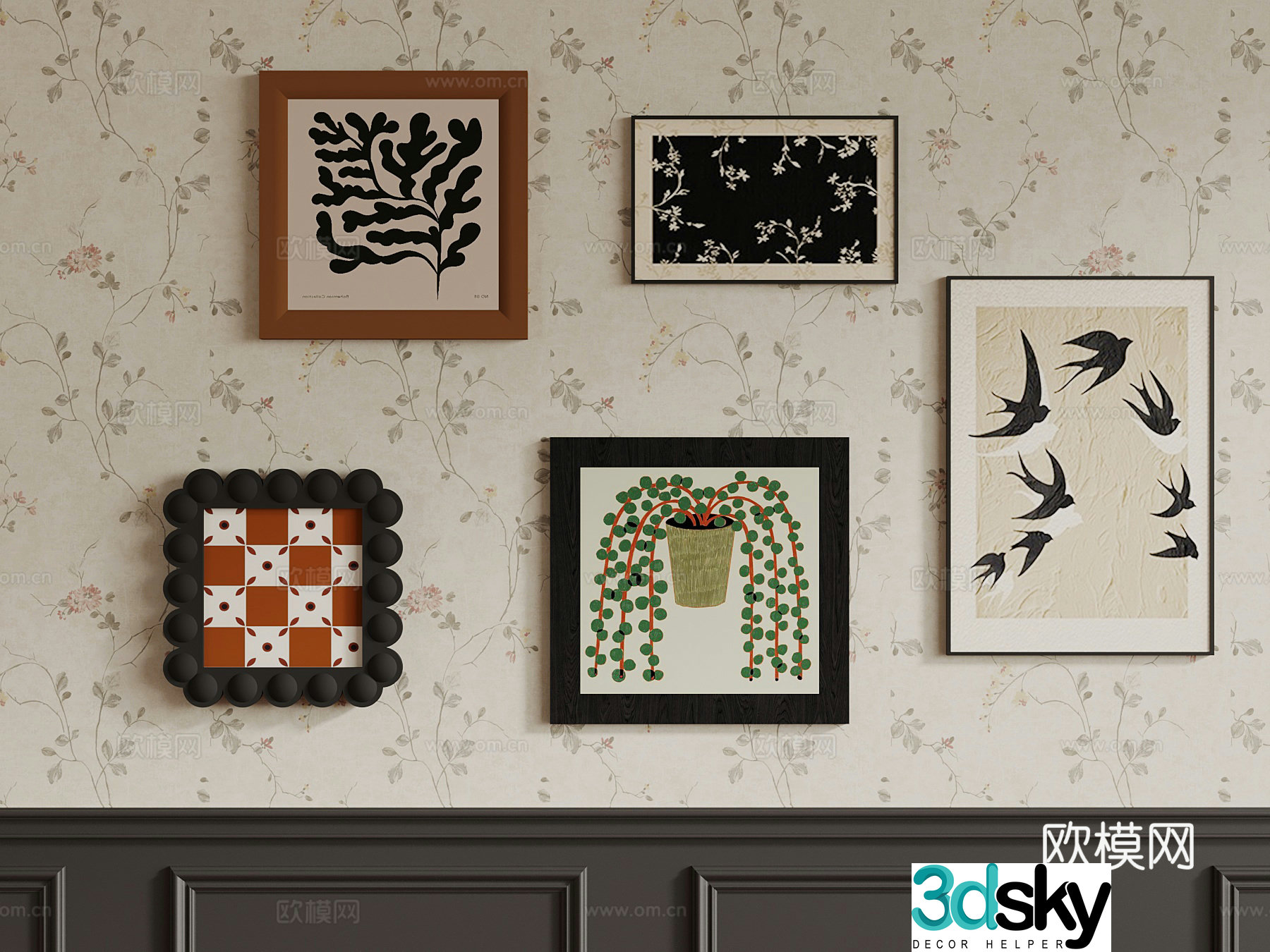French hanging paintings decorative painting 3d model