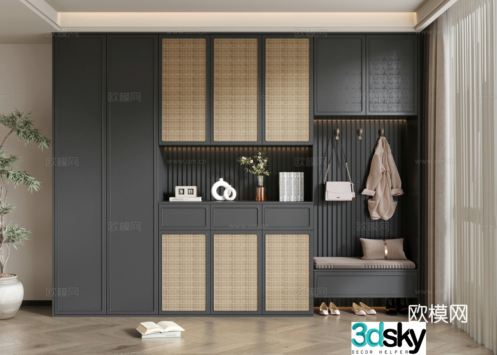 French medieval style shoe cabinet 3D model