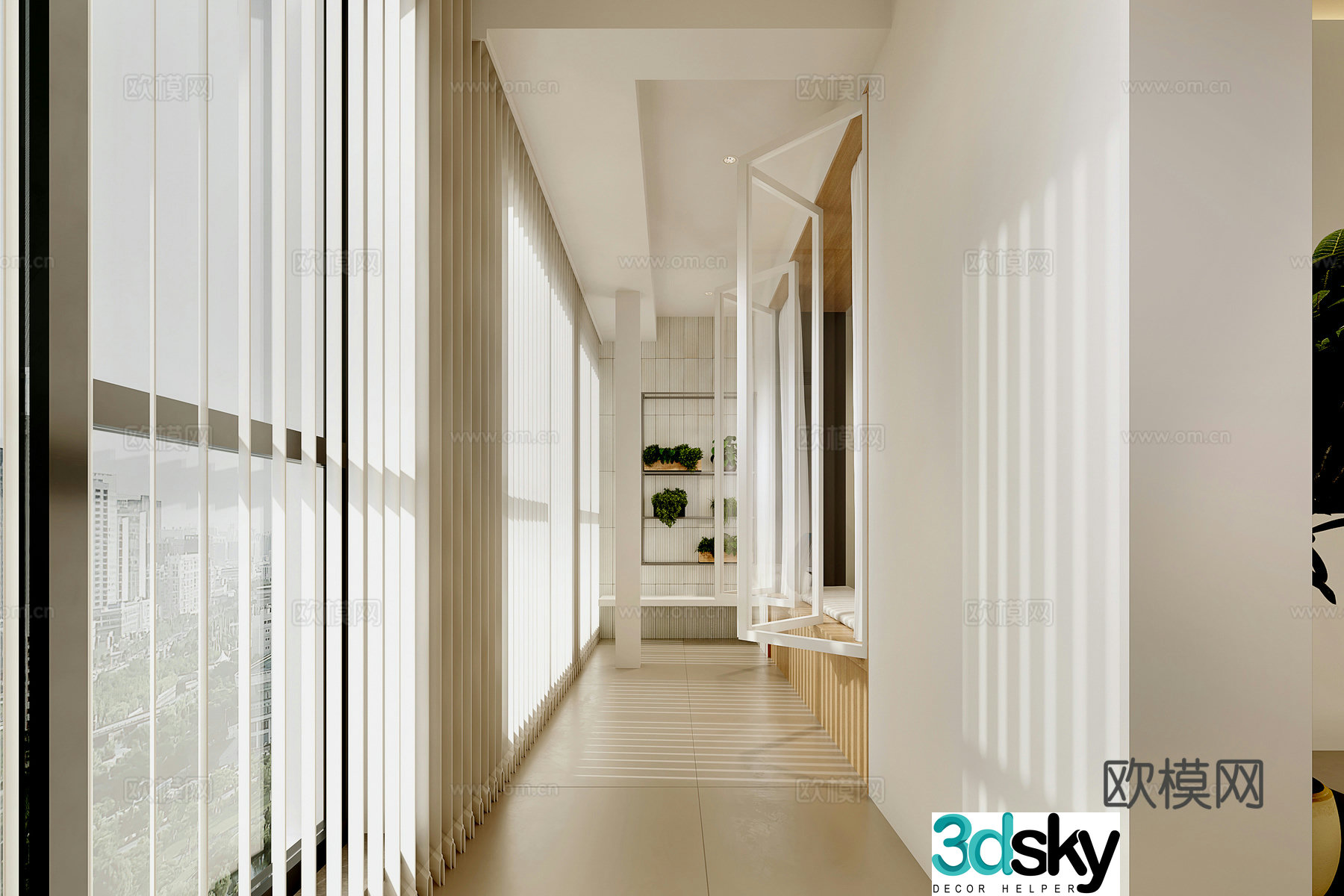Modern balcony green plants dream curtain 3d model