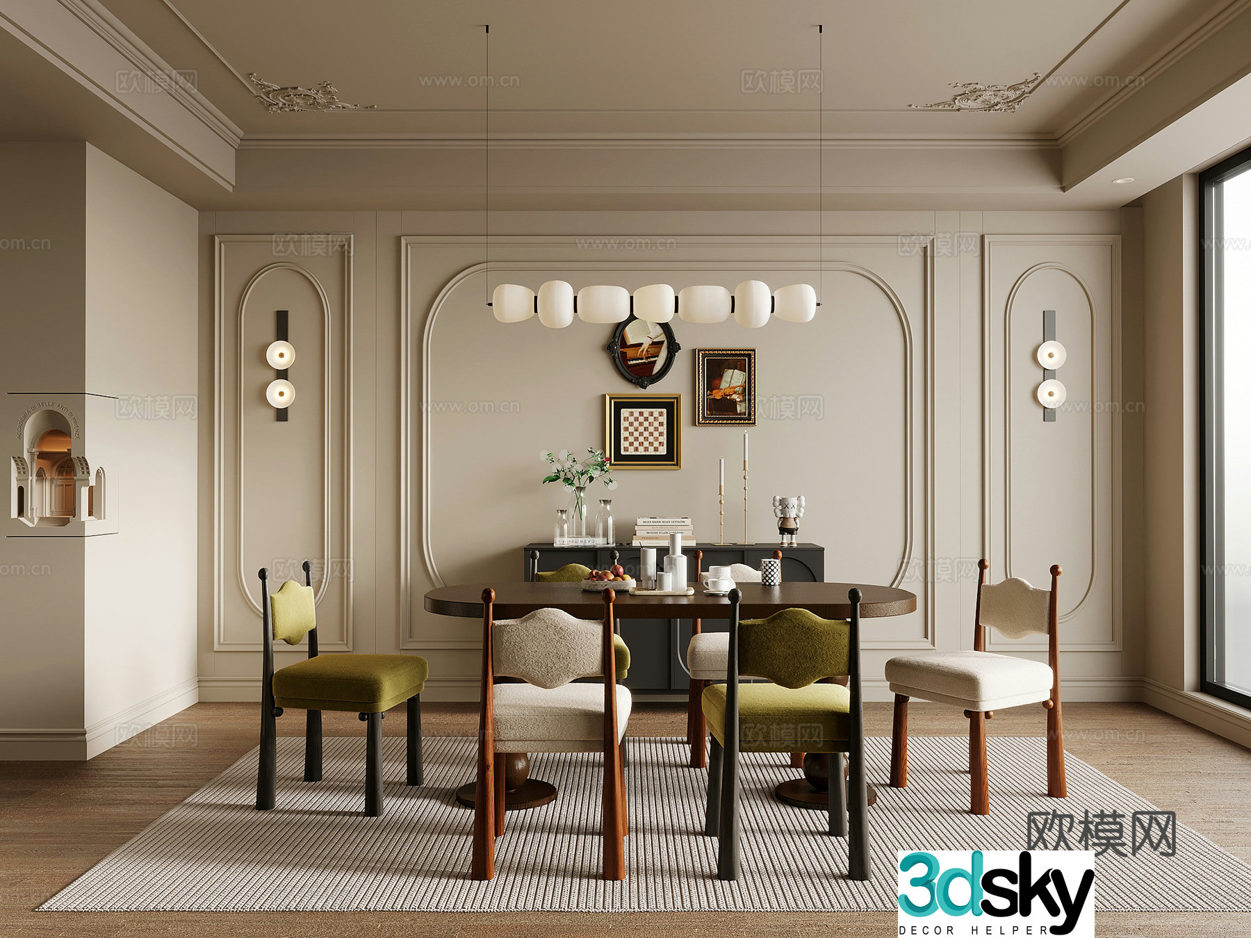 Restaurant French retro style restaurant dining table and chair 3d model