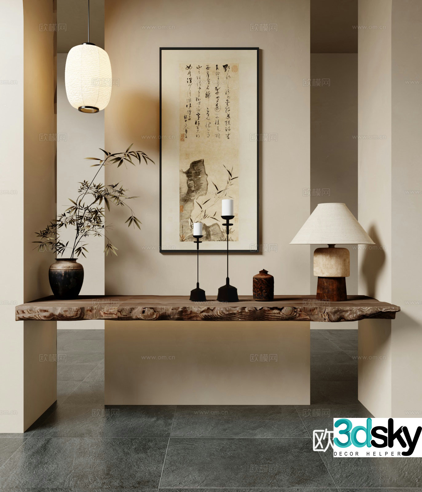 New Chinese style entrance decorative ornaments decorative hanging chandelier 3d model