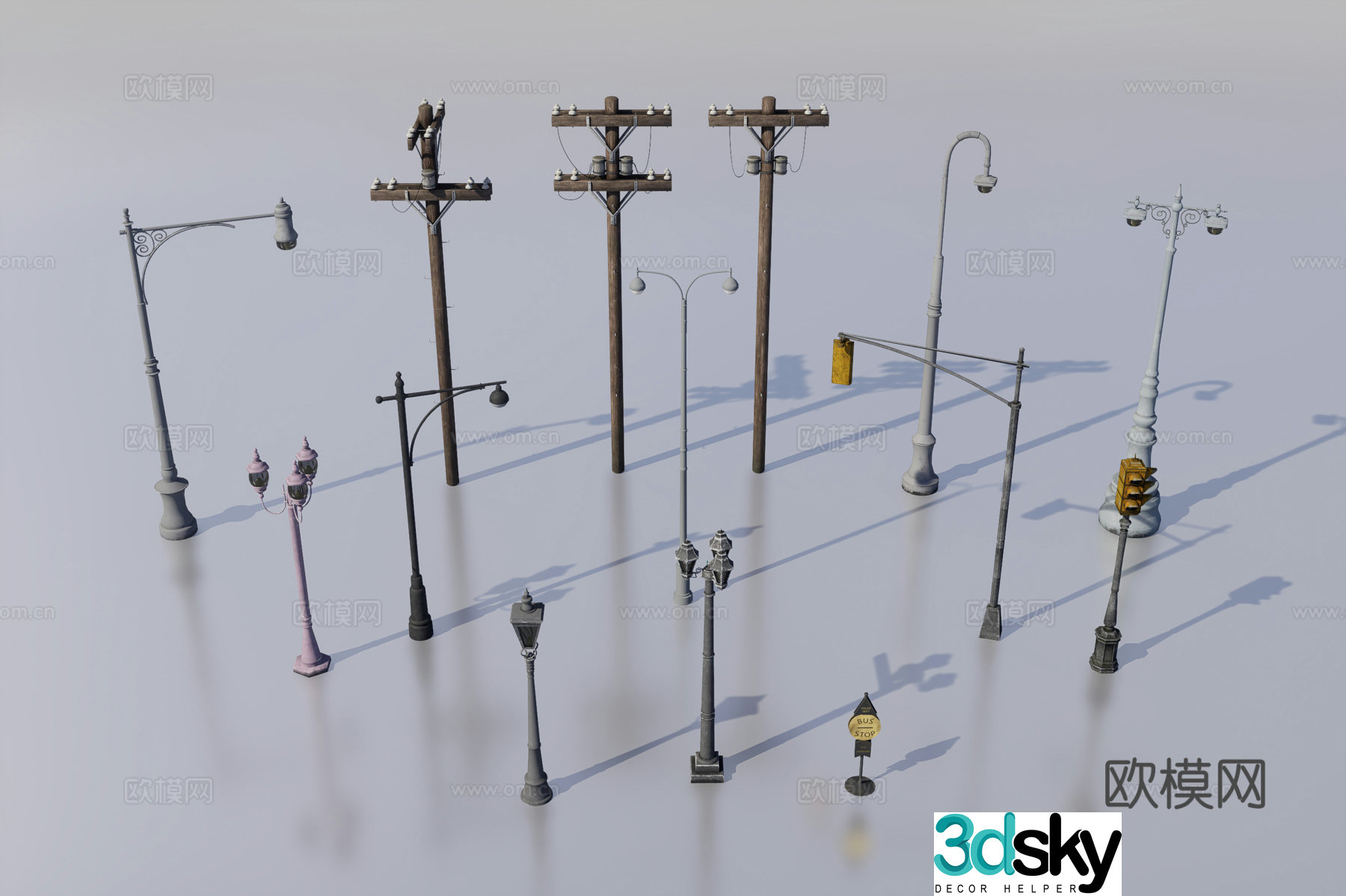 Street light telephone pole 3d model