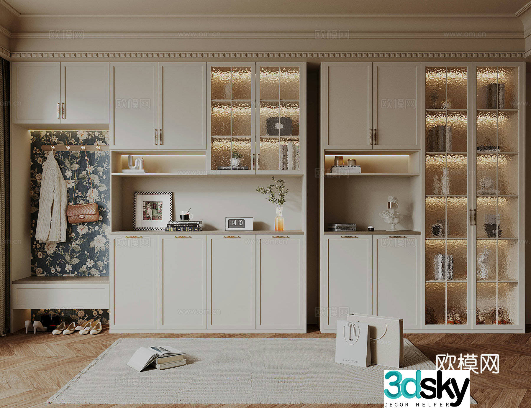 French medieval style shoe cabinet 3D model