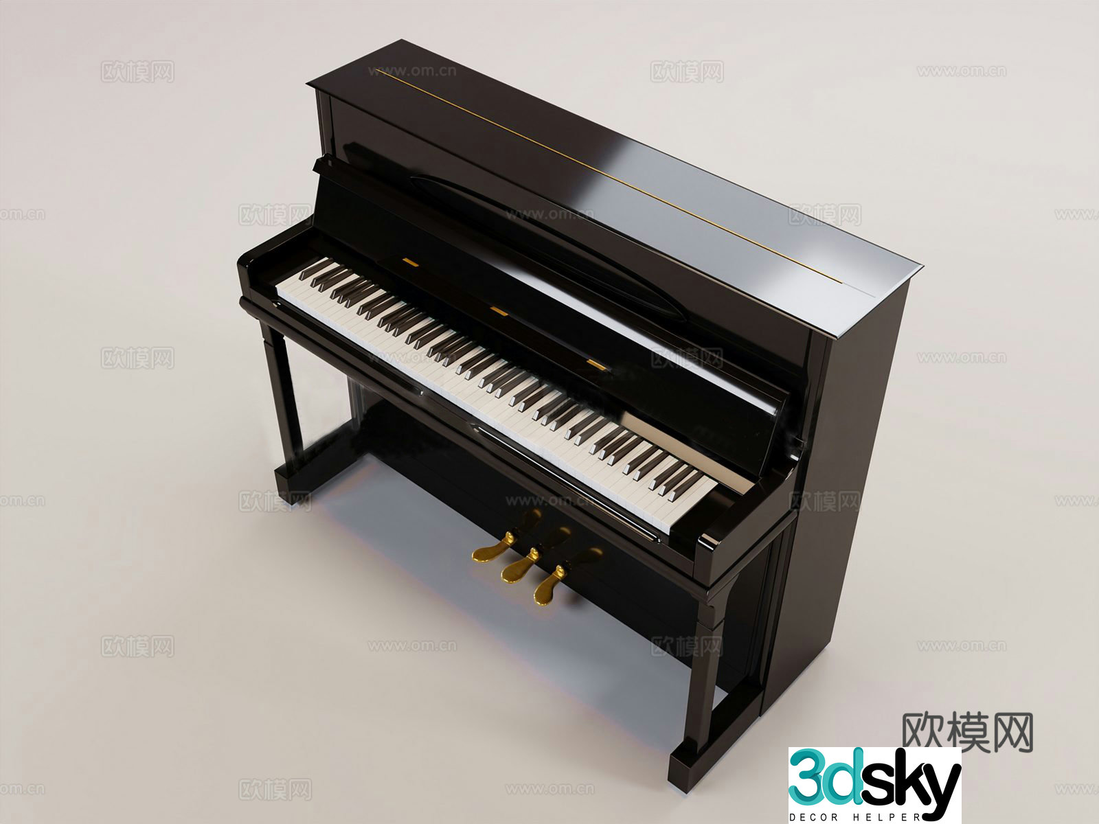 European classical piano upright piano 3d model