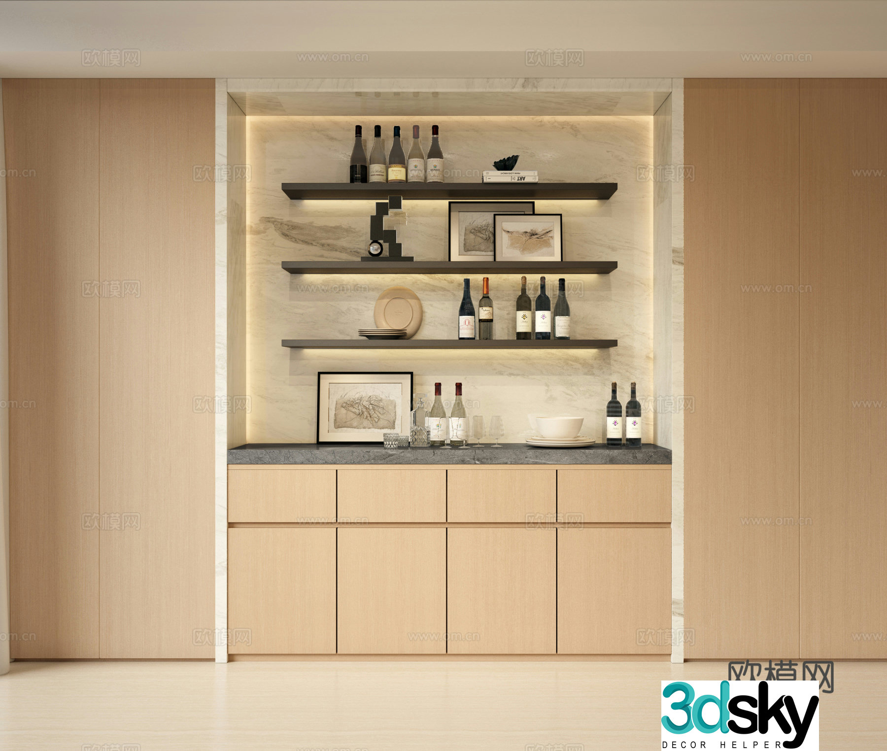 Modern sideboard wine cabinet dining cabinet decoration cabinet sideboard jewelry ornaments wine utensils 3D model