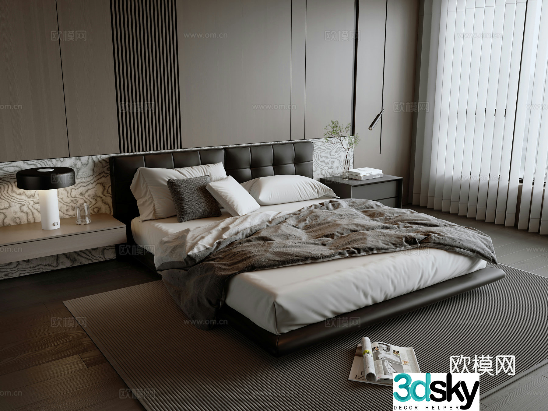 Modern Italian double bed 3d model