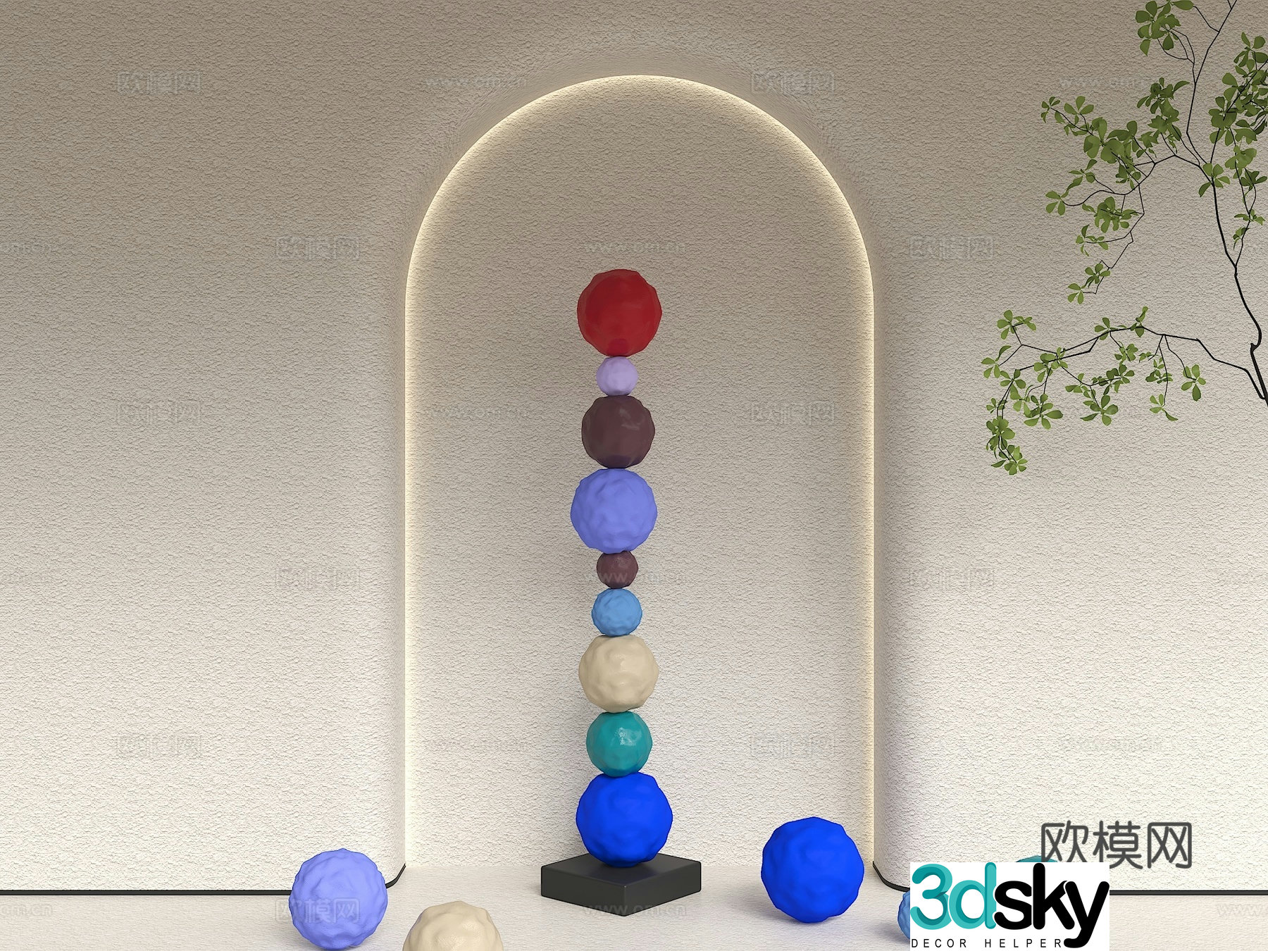 Modern sculpture ornaments Colorful stone art sculpture Abstract artistic ornaments End scene ornaments Colorful 3D model