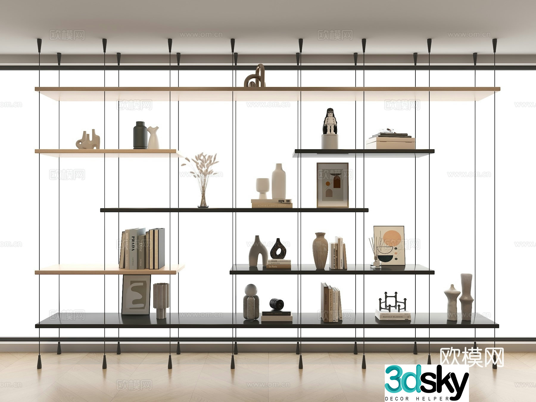 Jijian Bookshelf Modern shelf Fixed bookshelf Book decoration Ornament combination Current 3D model