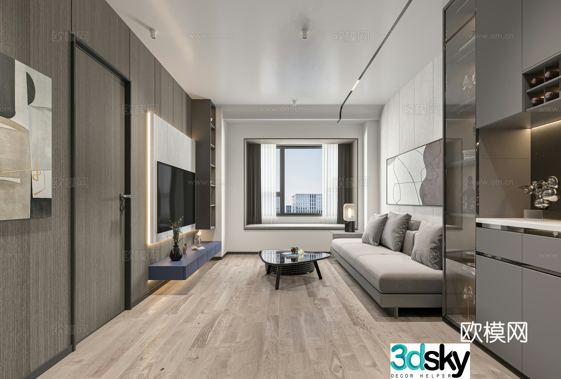 Modern living and dining room 3d model