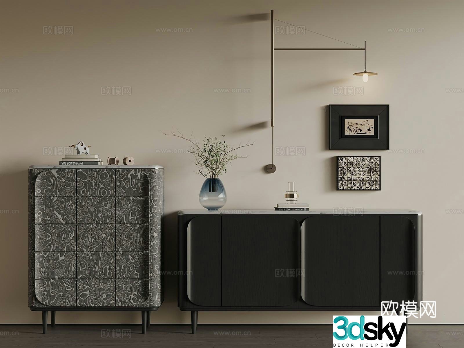 Modern Italian chest of drawers_Modern Italian side cabinet_Peacher cabinet_Trigger cabinet 3D model