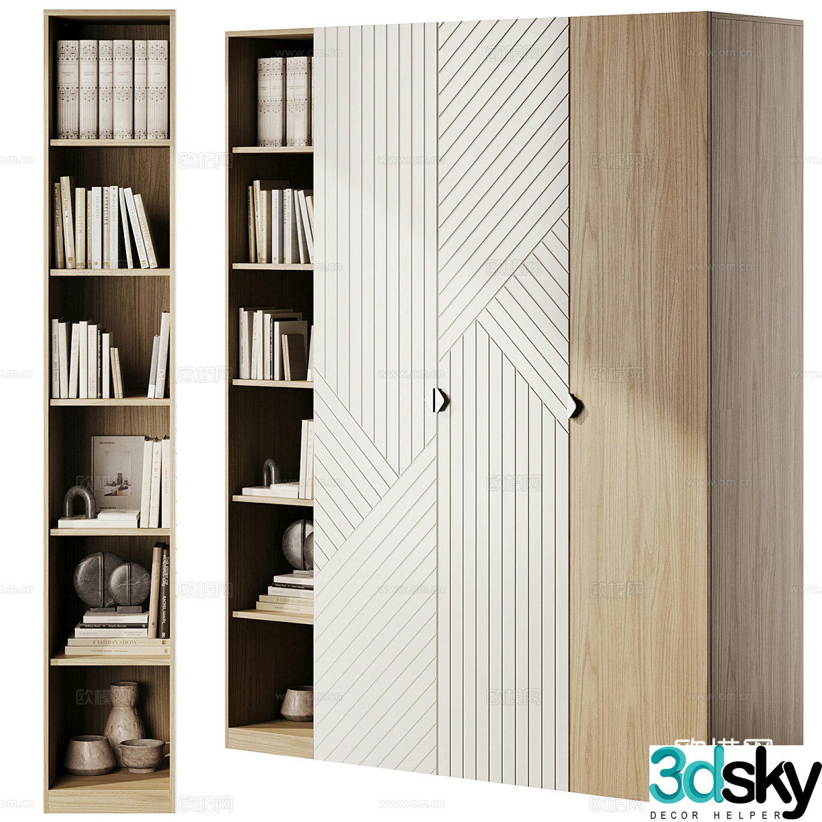 New Chinese-style solid wood finished wardrobe 3D model