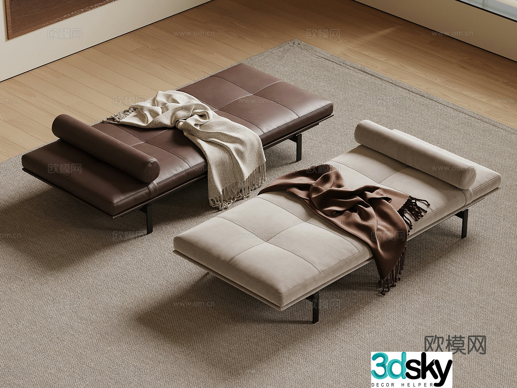 Shoe changing stool modern bed stool sofa 3d model