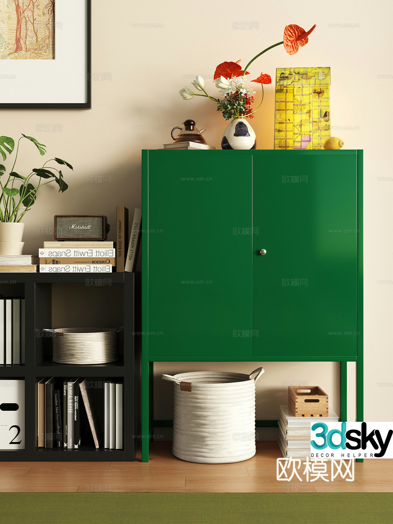 Modern storage cabinet lattice cabinet 3d model