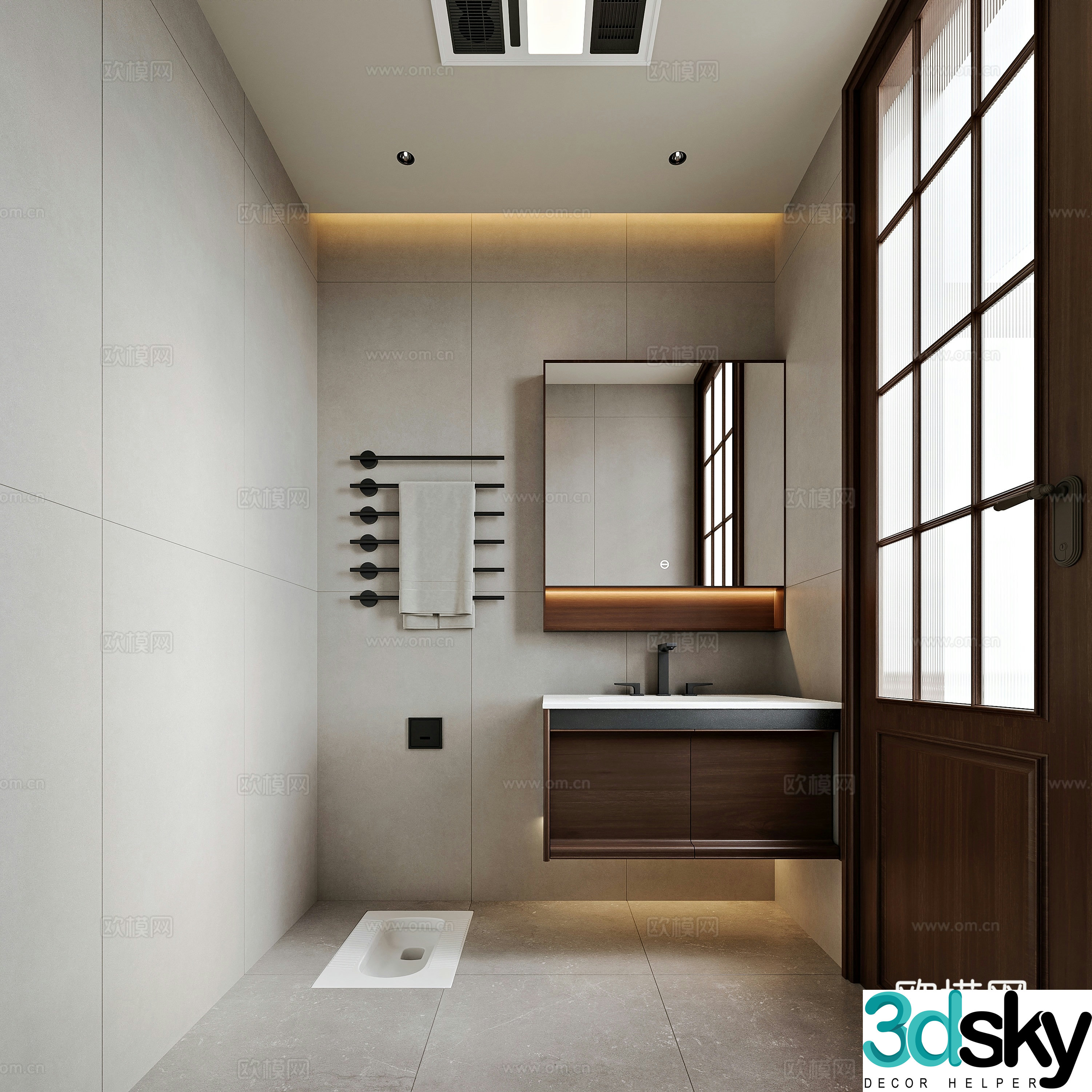 New Chinese style home bathroom 3D model