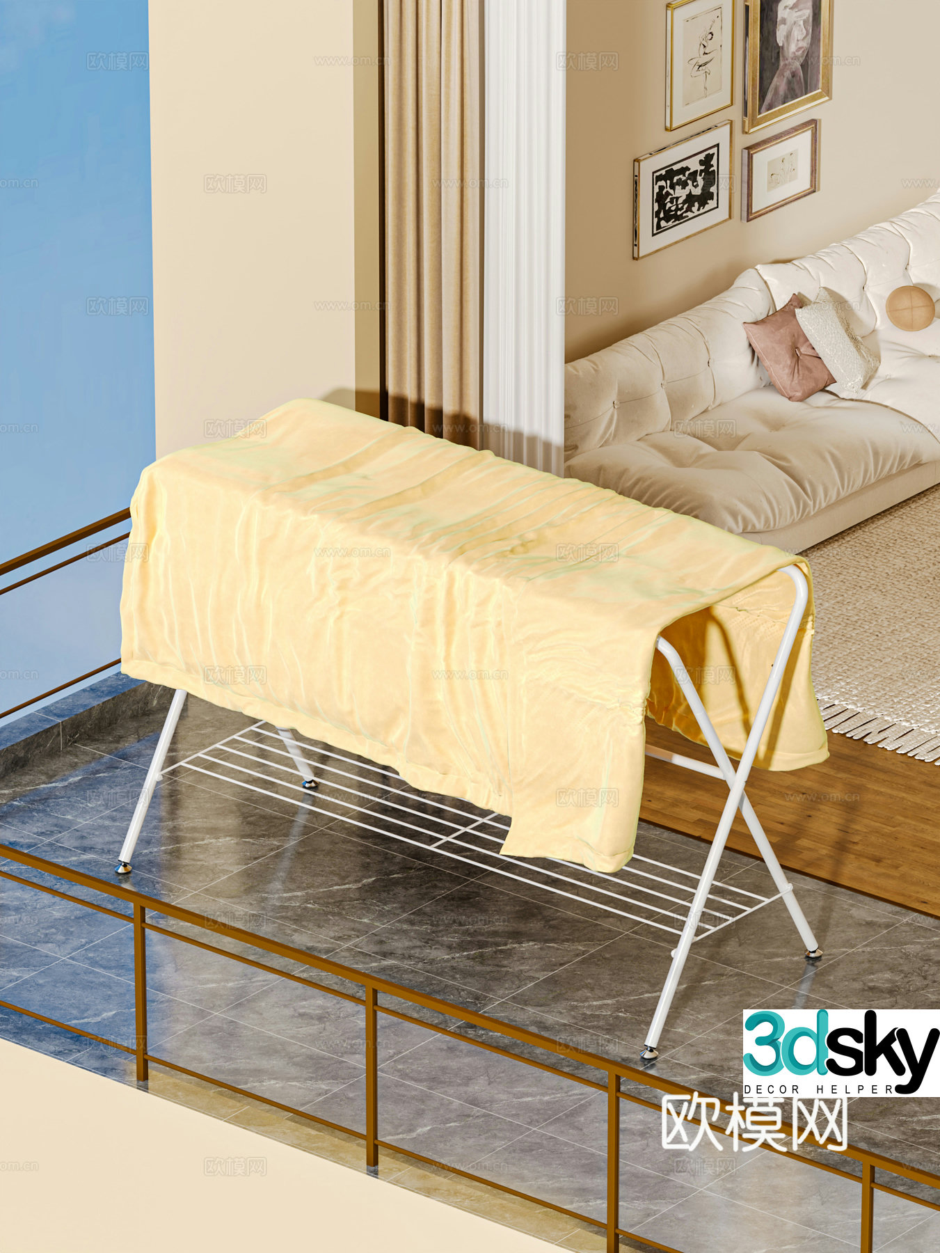 Modern clothes drying hanger quilt balcony 3d model