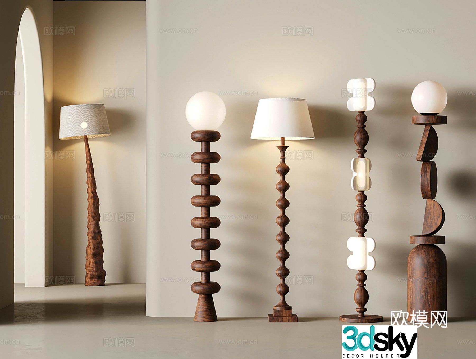 Middle-aged creative floor lamp spherical wooden 3d model