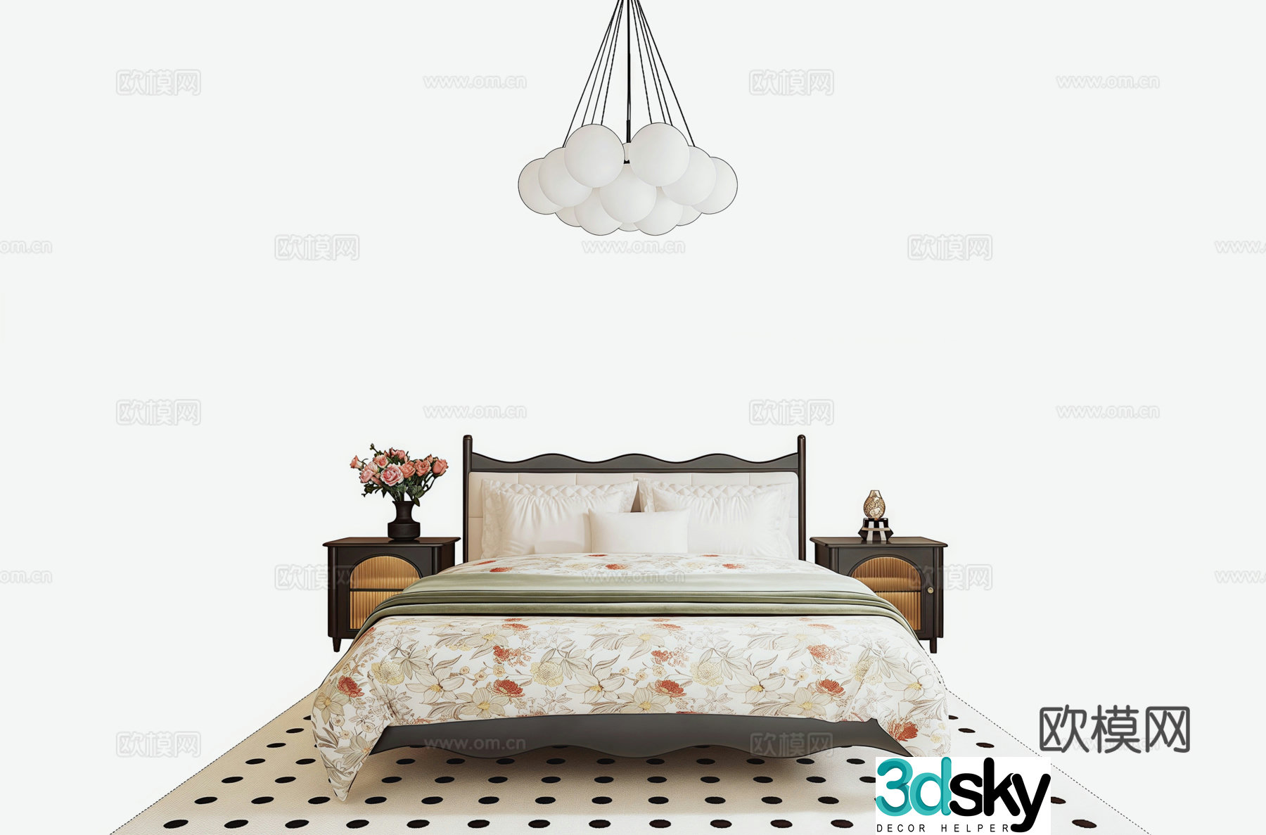 French medieval double bed nightstand chandelier 3d model