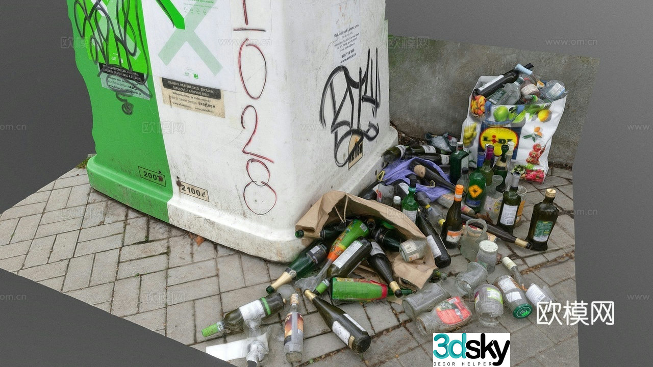 Recycling bin Trash can Glass bottle Trash bag 3d model