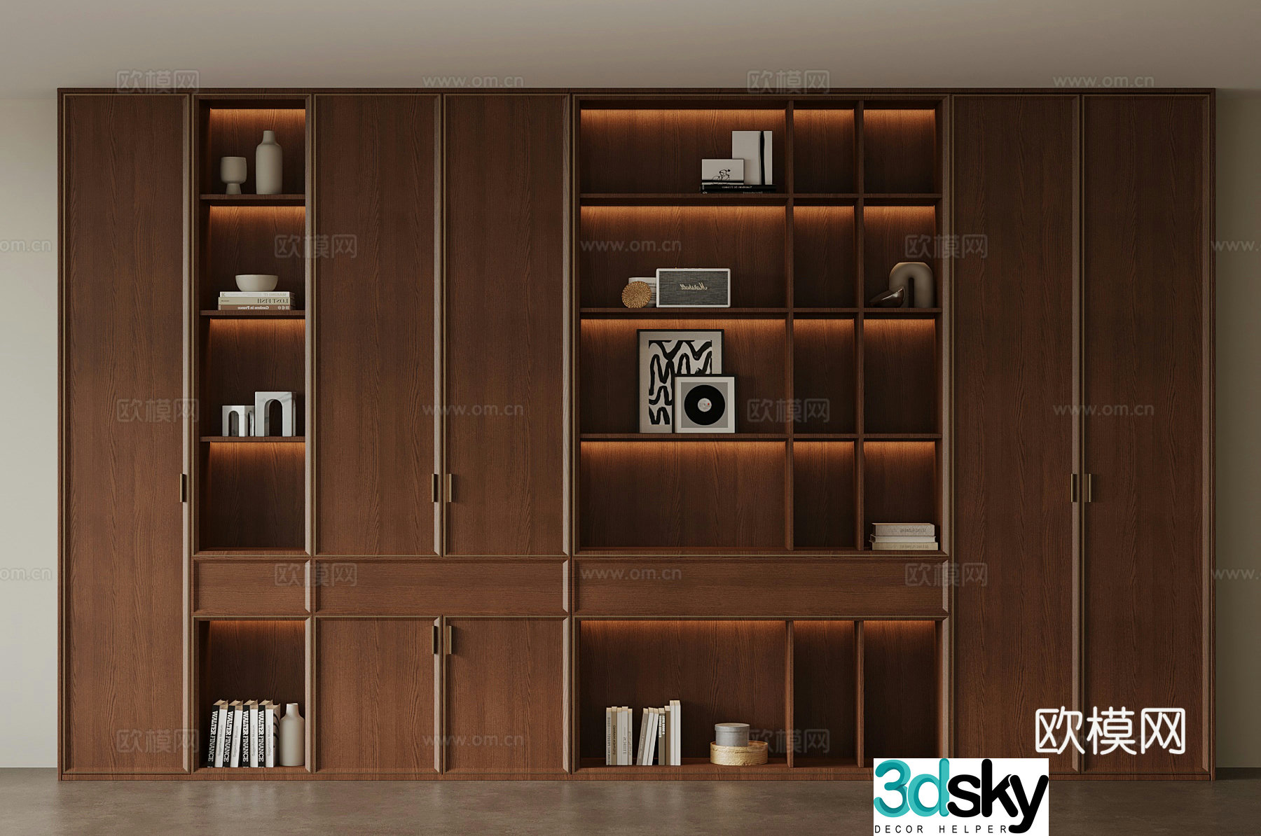 Bookcase Middle style solid wood bookcase Book ornament 3D model