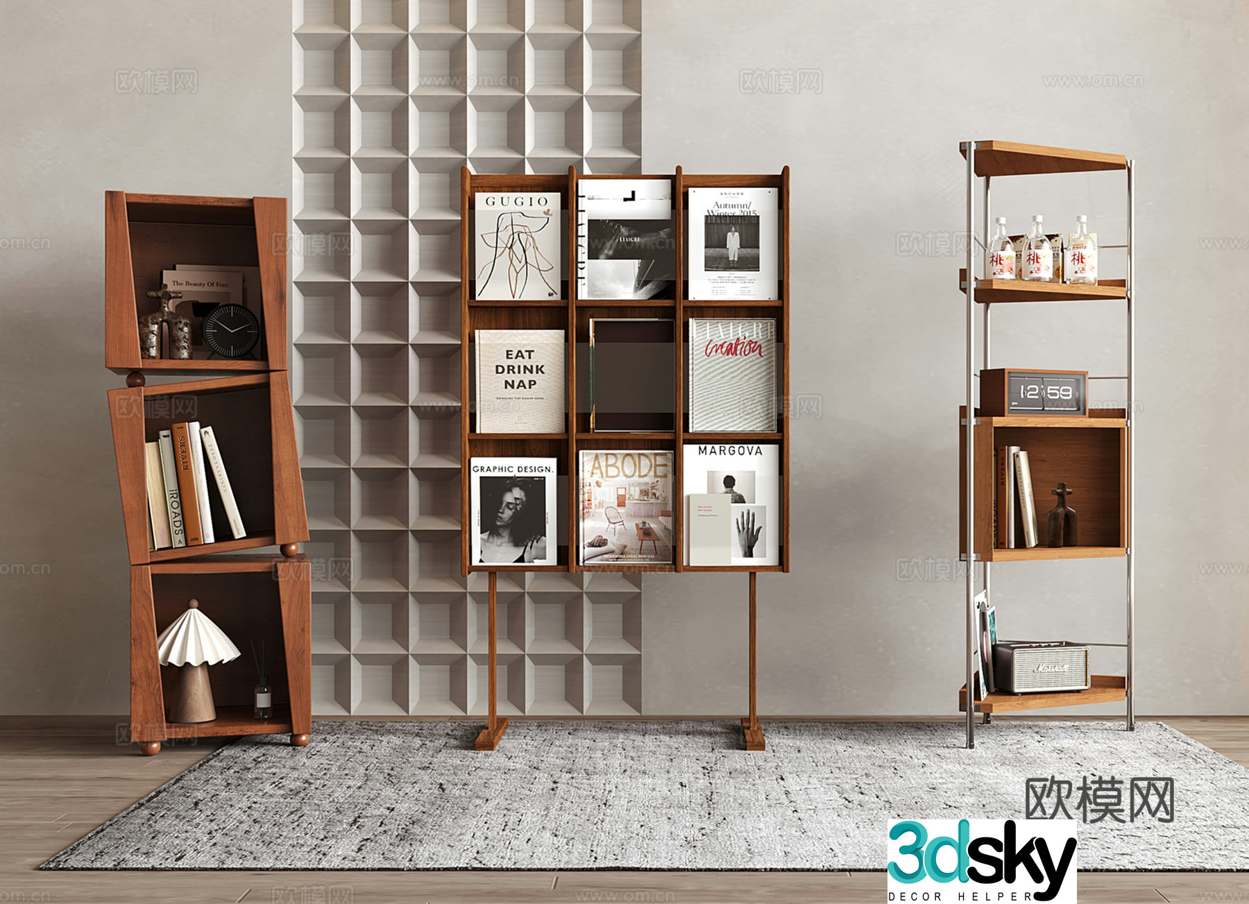 Middle-aged bookshelf Floor-standing bookshelf Corner shelf (3D model