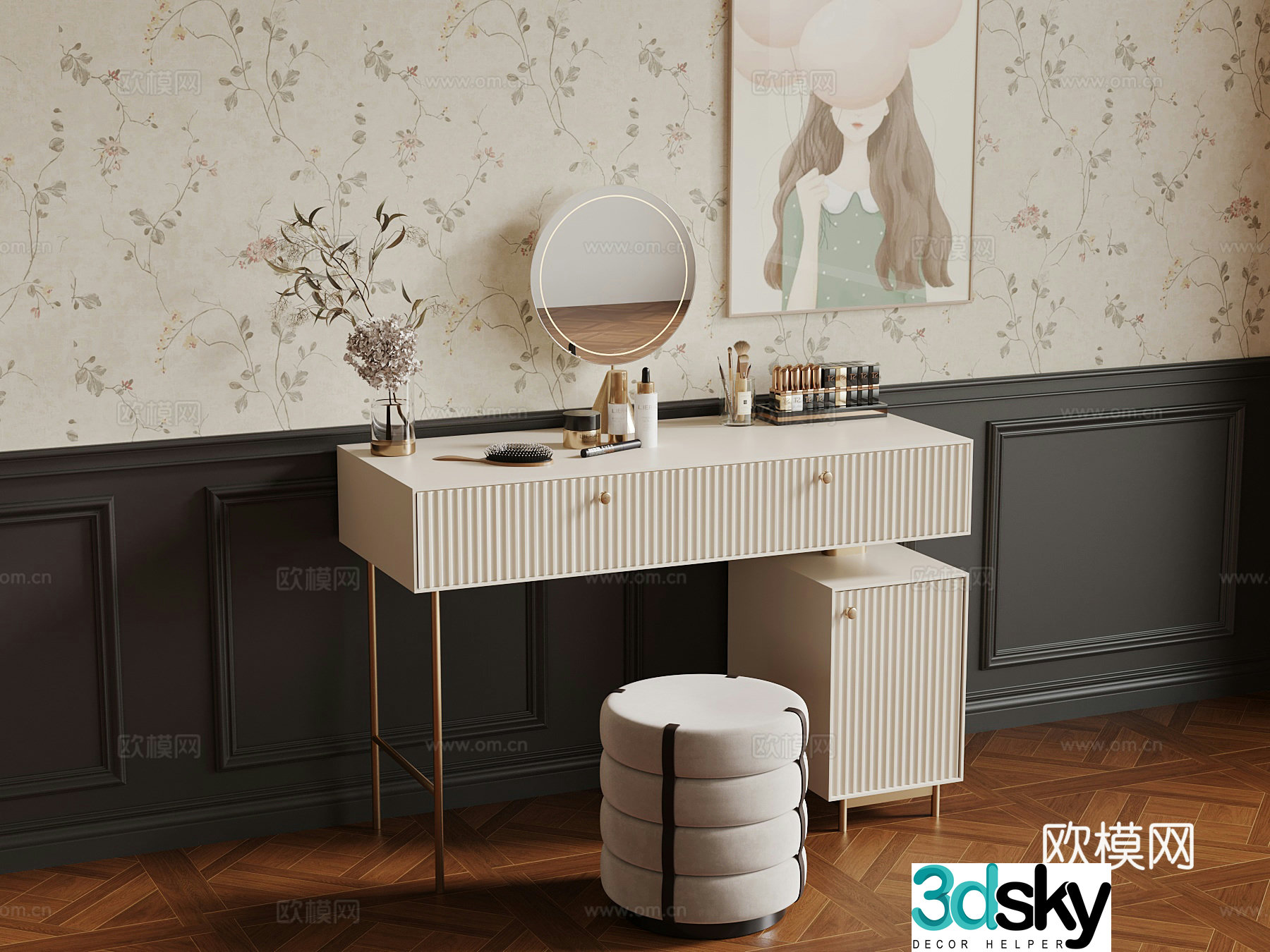 Dressing table French dressing table Dressing stool Dressing table 3D model