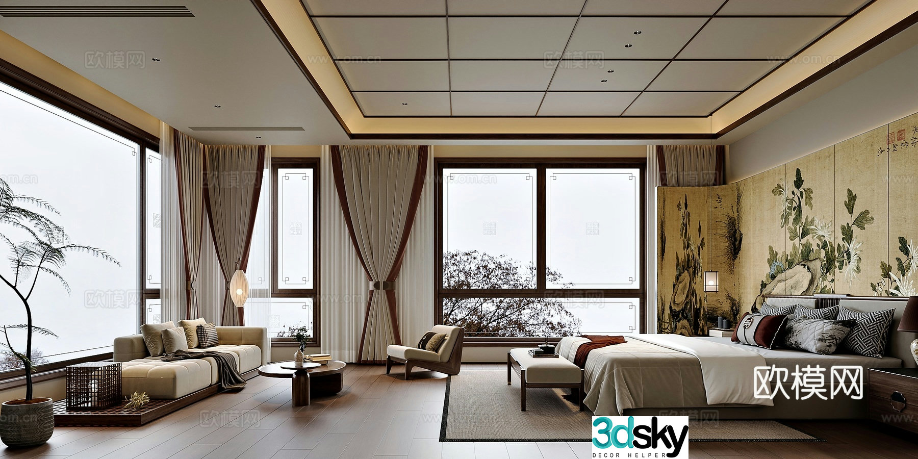 New Chinese style home bedroom 3D model