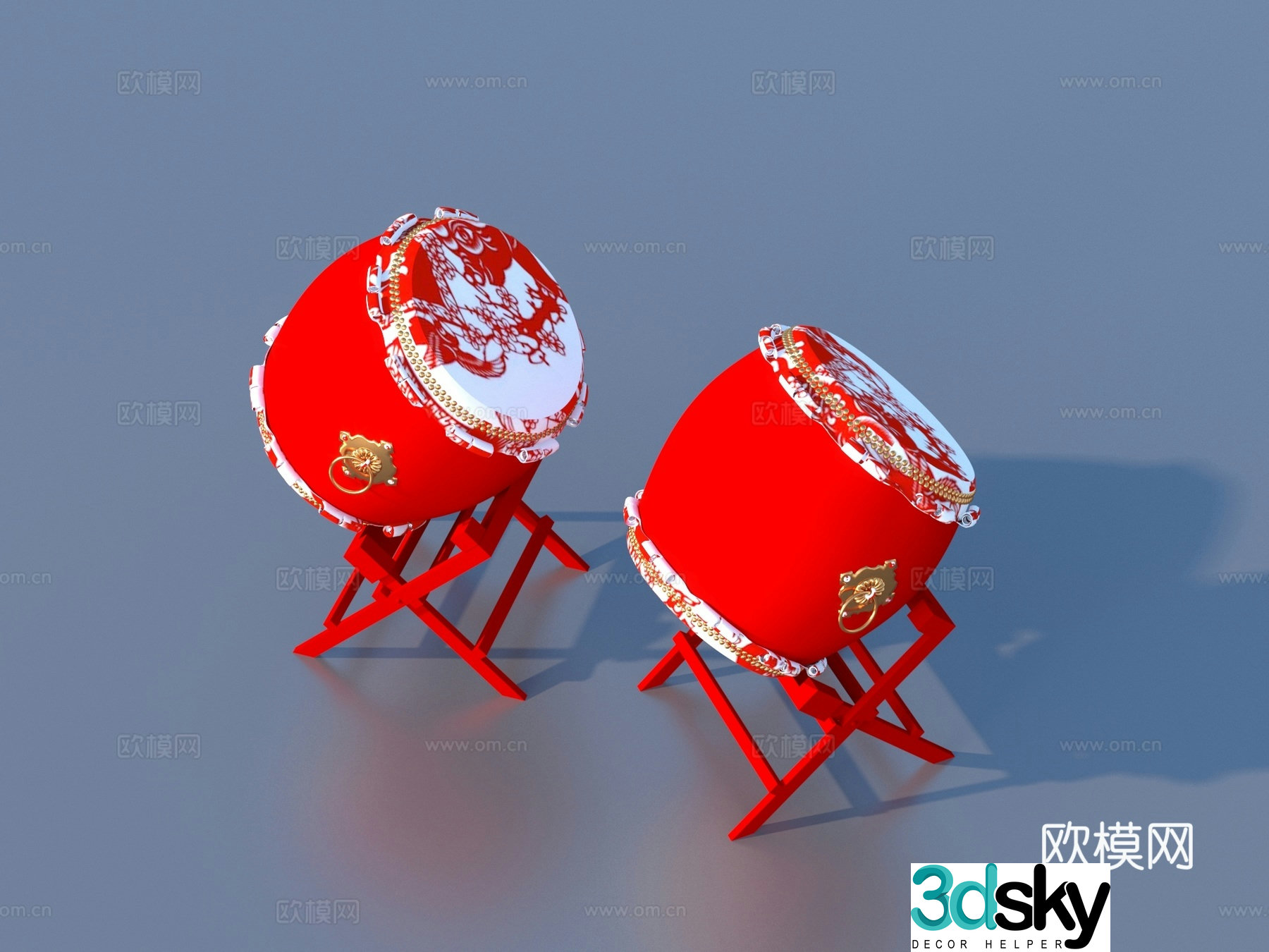 Drum Big Drum Carved Dragon Drum 3D Model