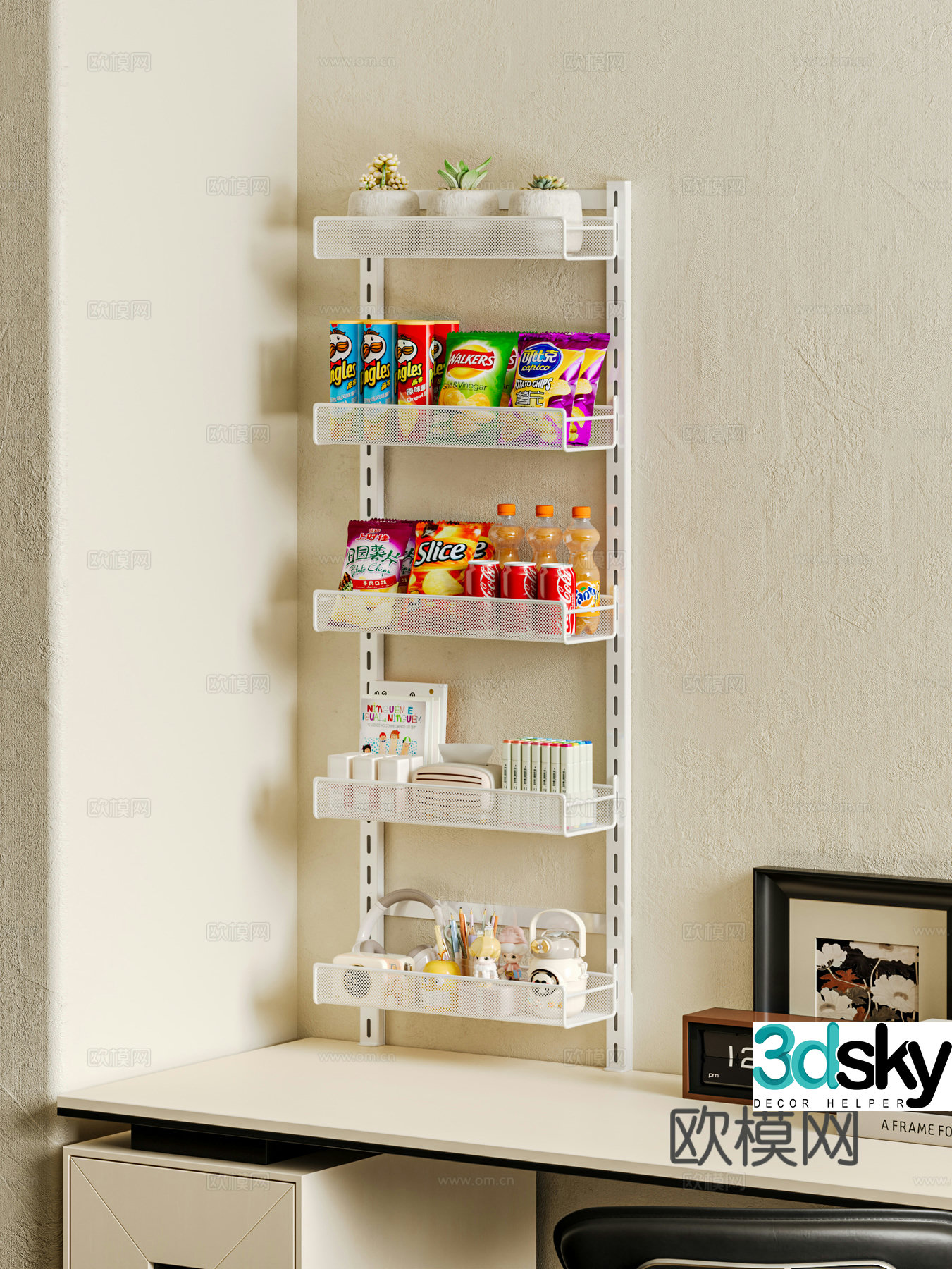 Modern desktop shelf snack shelf stationery 3d model