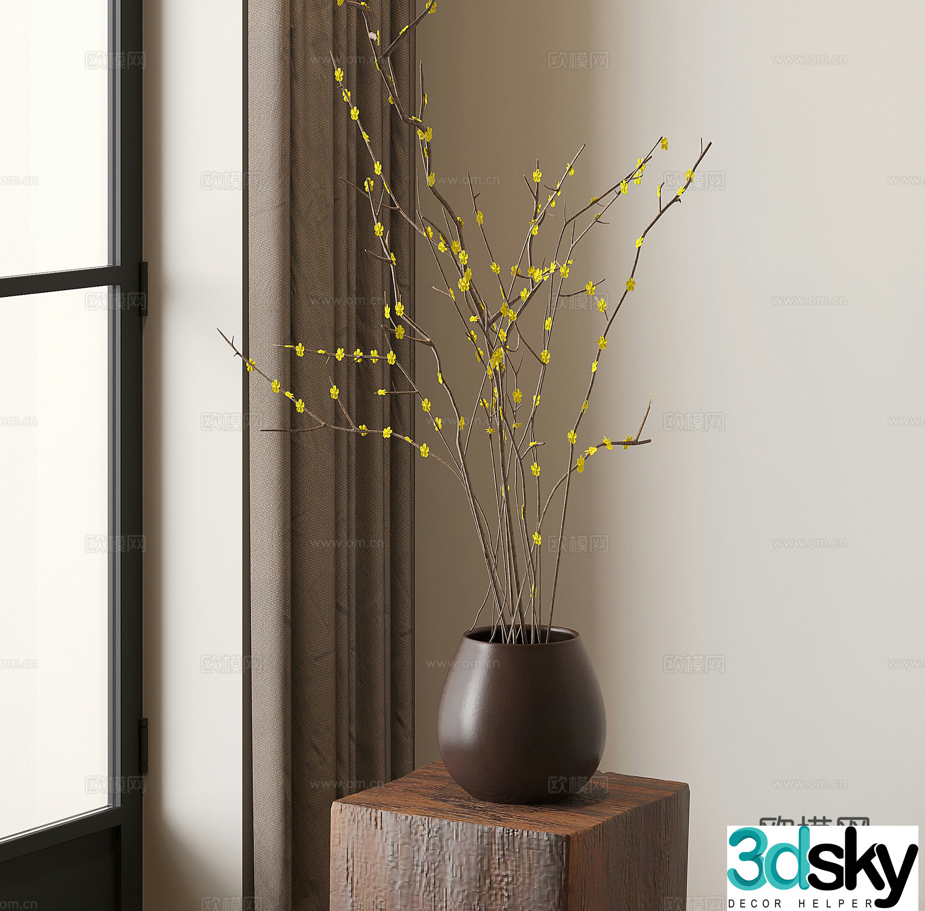 New Chinese style vase flower art stem and branch dried flowers 3D model