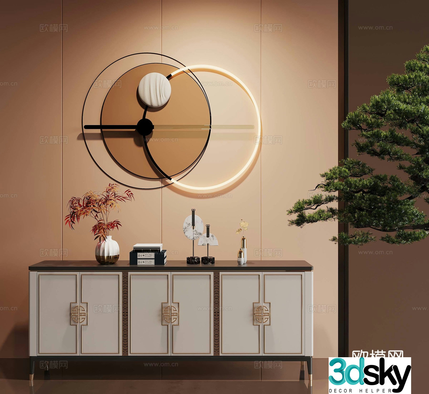 New Chinese style entrance cabinet 3D model