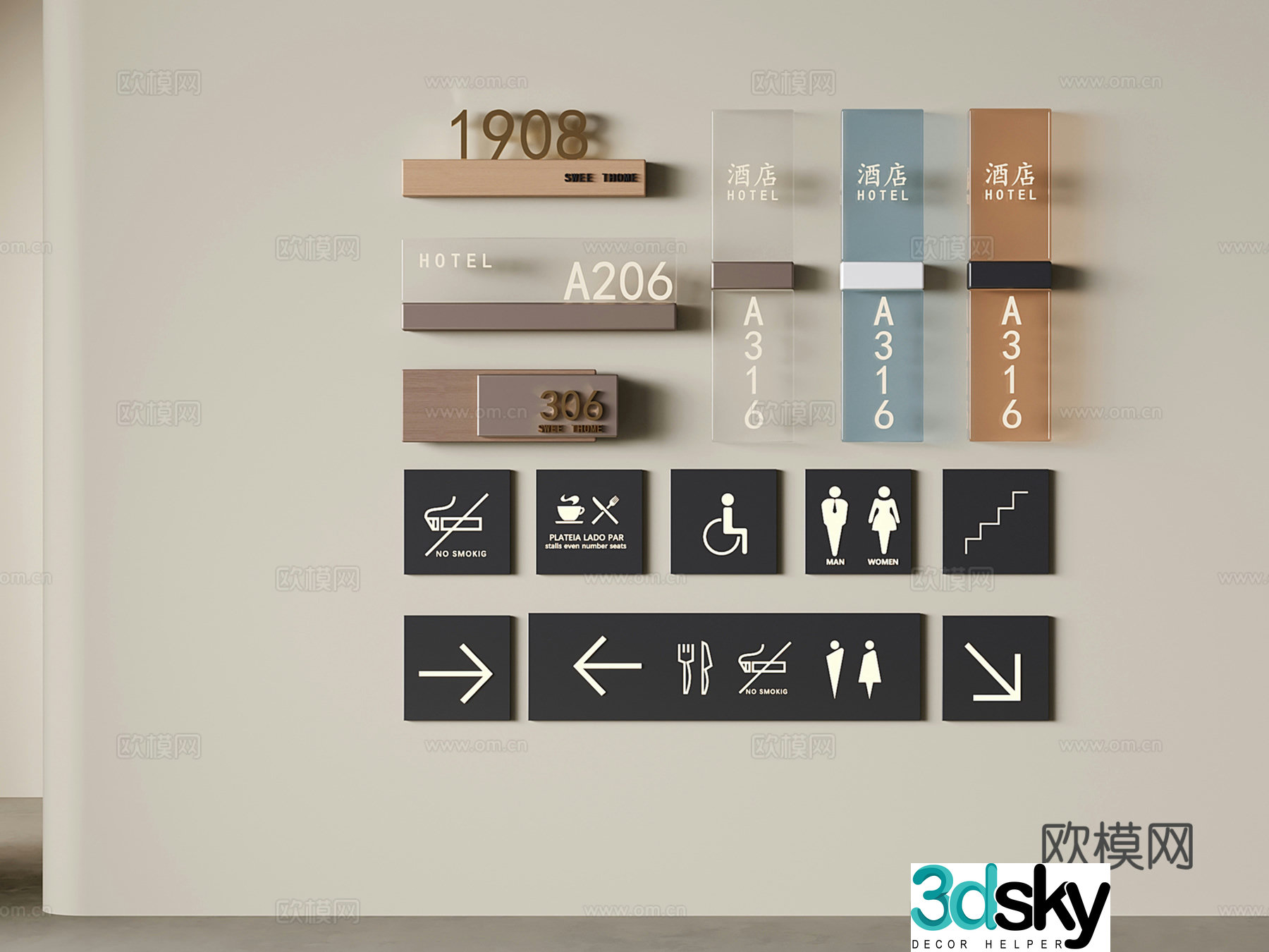 Modern signage guide sign guide sign sign hotel door sign 3d model