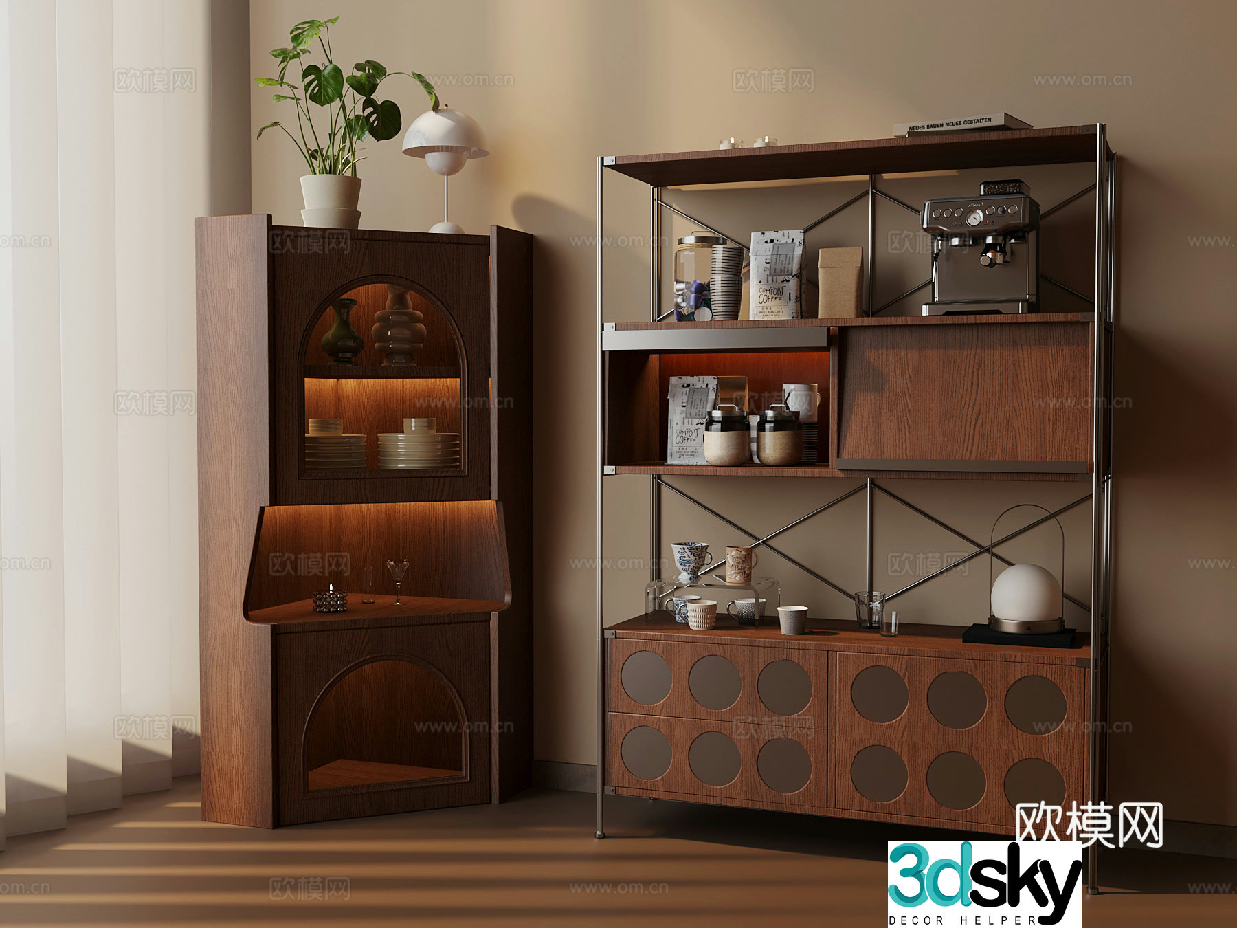 Sideboard medieval style cabinet tableware 3D model