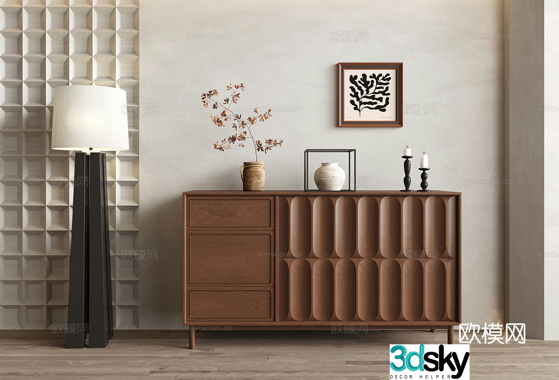 Modern medieval entrance cabinet side cabinet decorative cabinet floor lamp 3d model