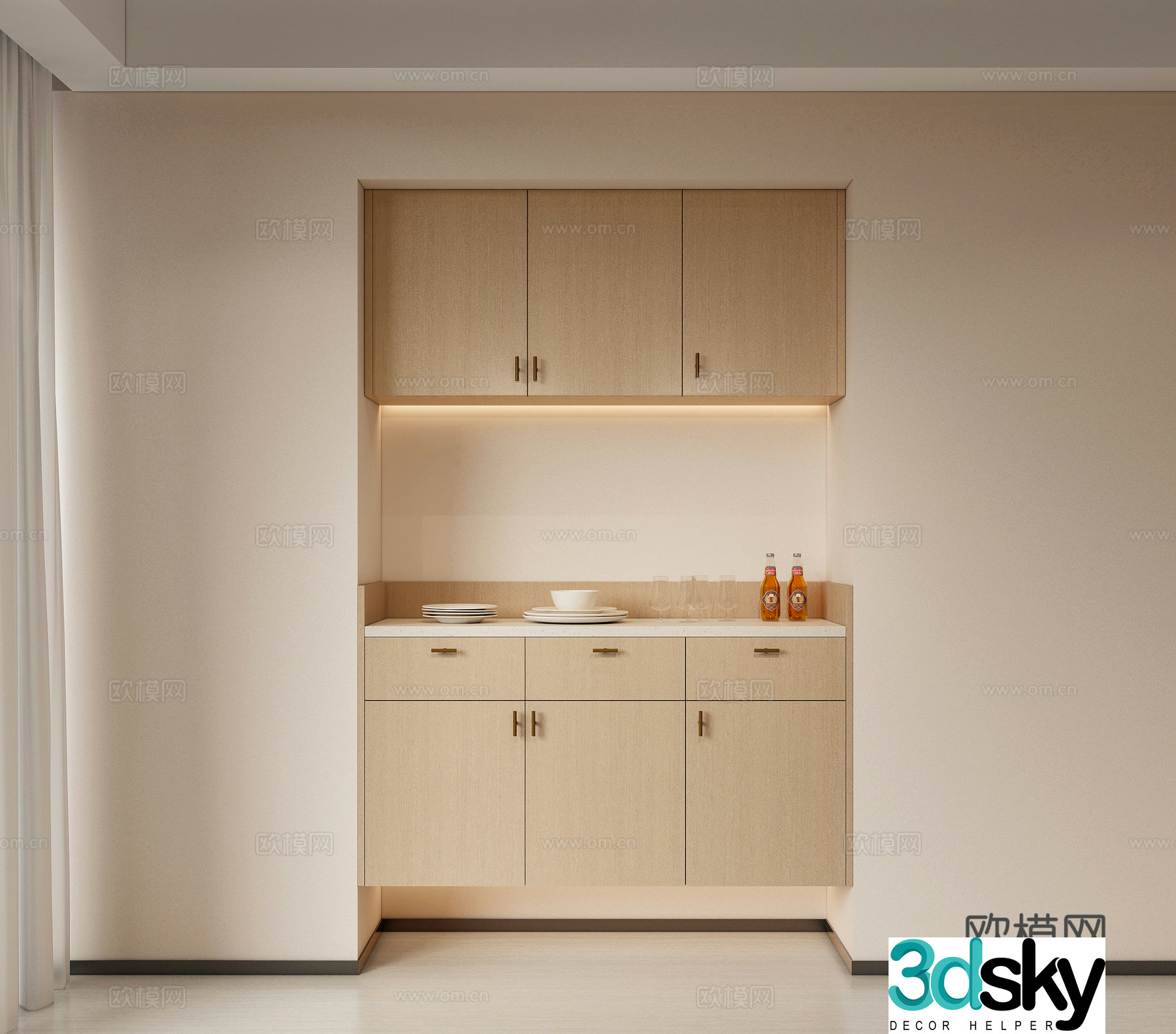 Modern cream-style sideboard dining cabinet sideboard decoration cabinet storage cabinet hanging sideboard 3D model