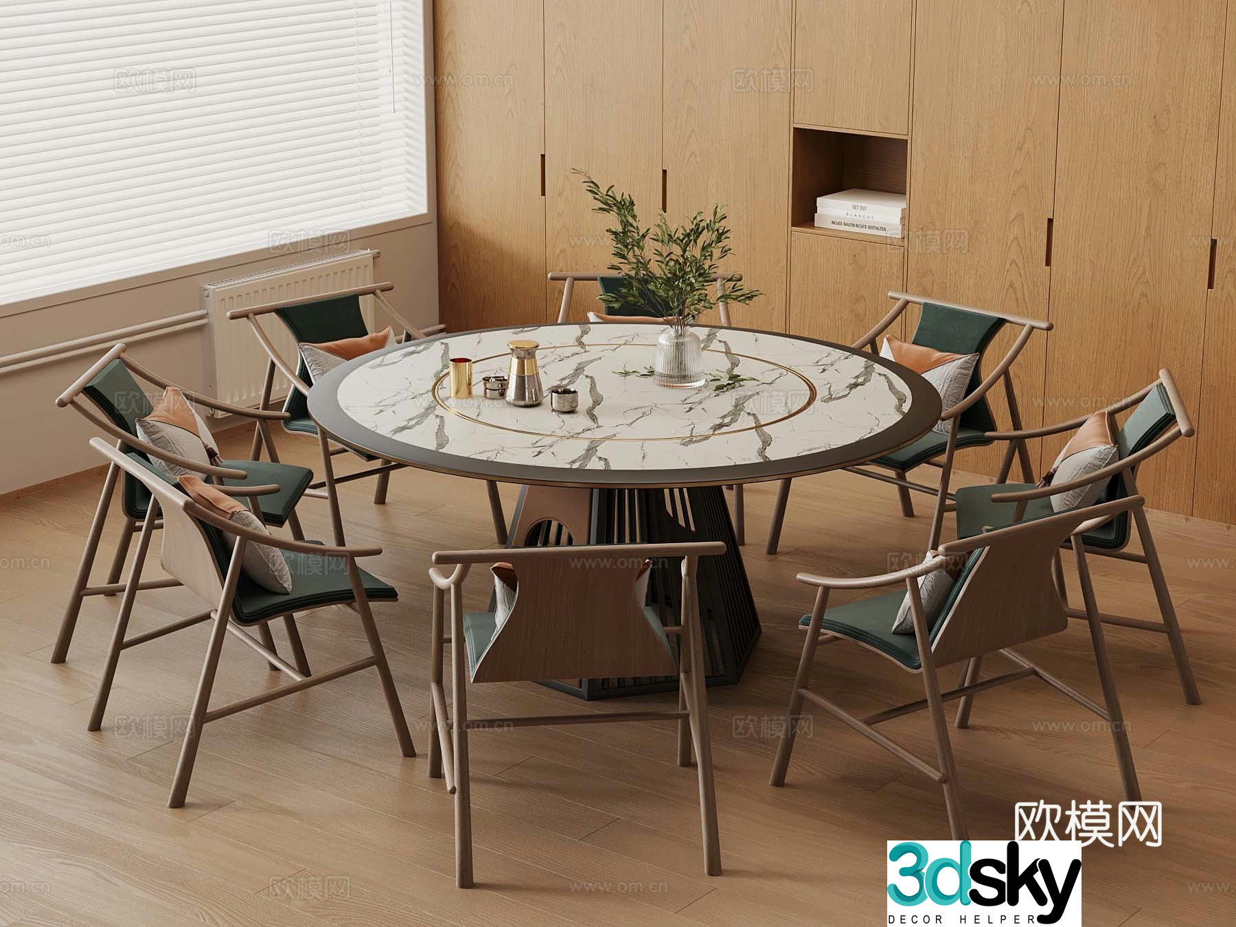 New Chinese dining table and chair 3D model