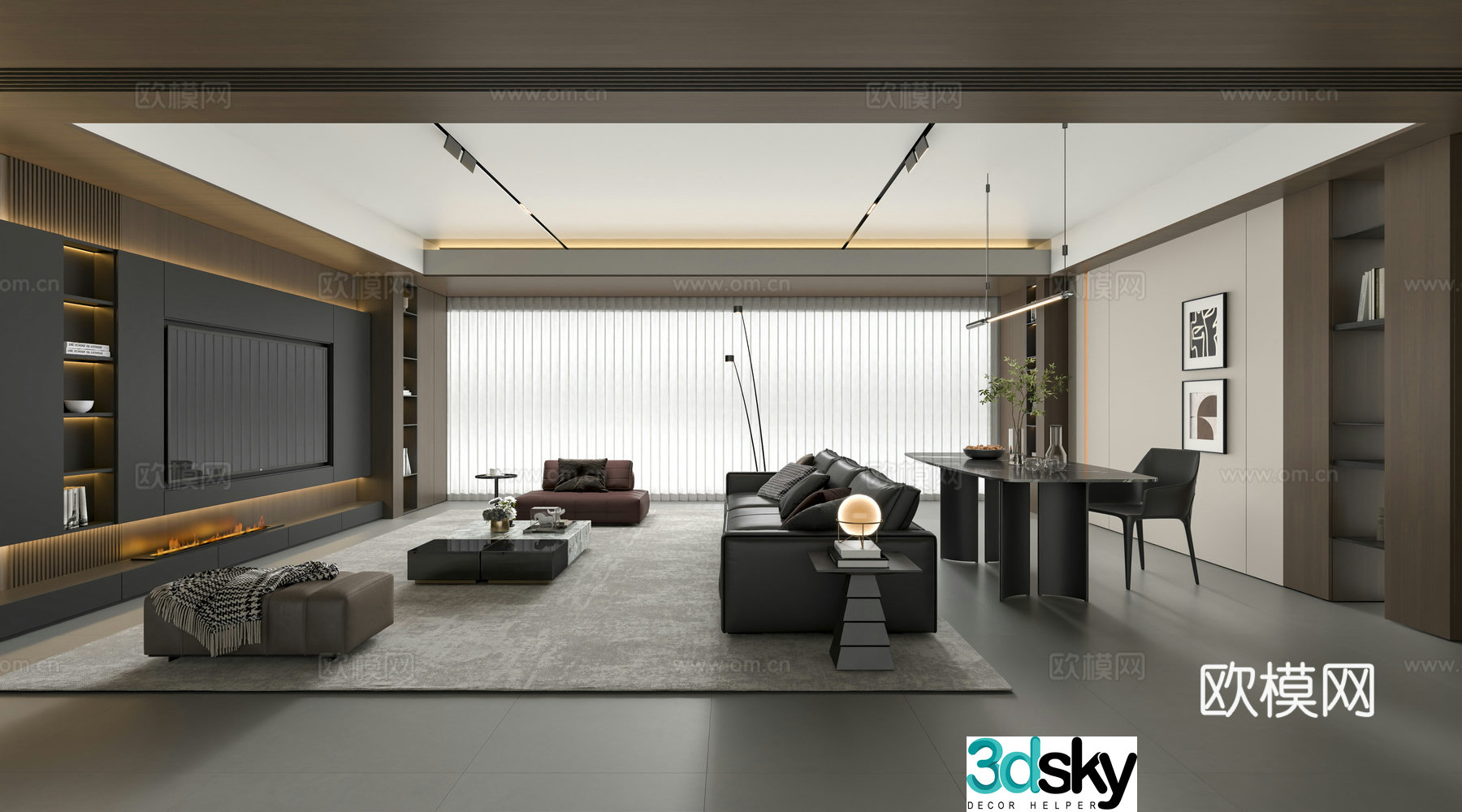 Modern Italian living restaurant Italian sofa coffee table combination Italian dining table and chair 3D model