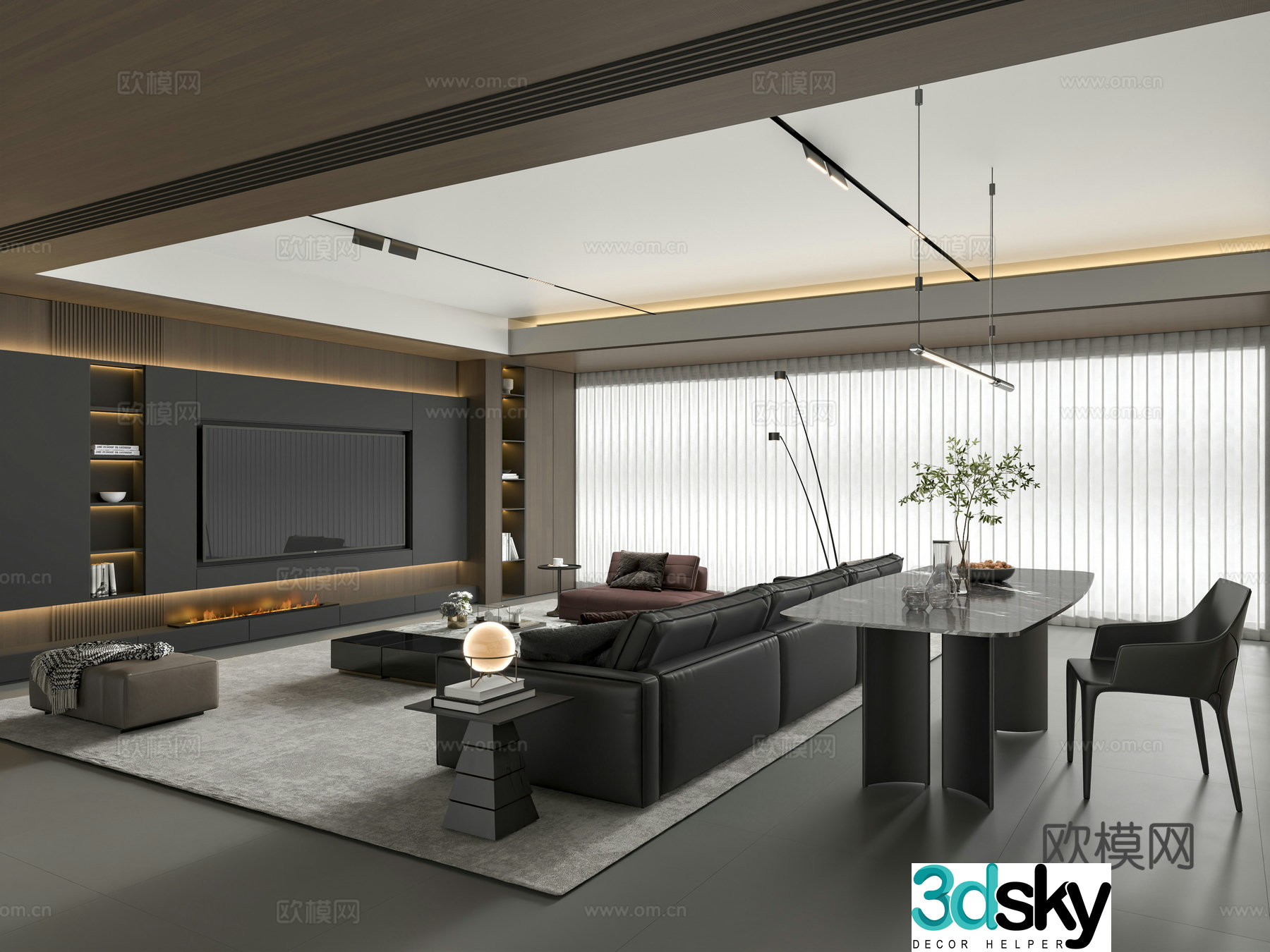 Modern Italian living restaurant Italian sofa coffee table combination Italian dining table and chair 3D model