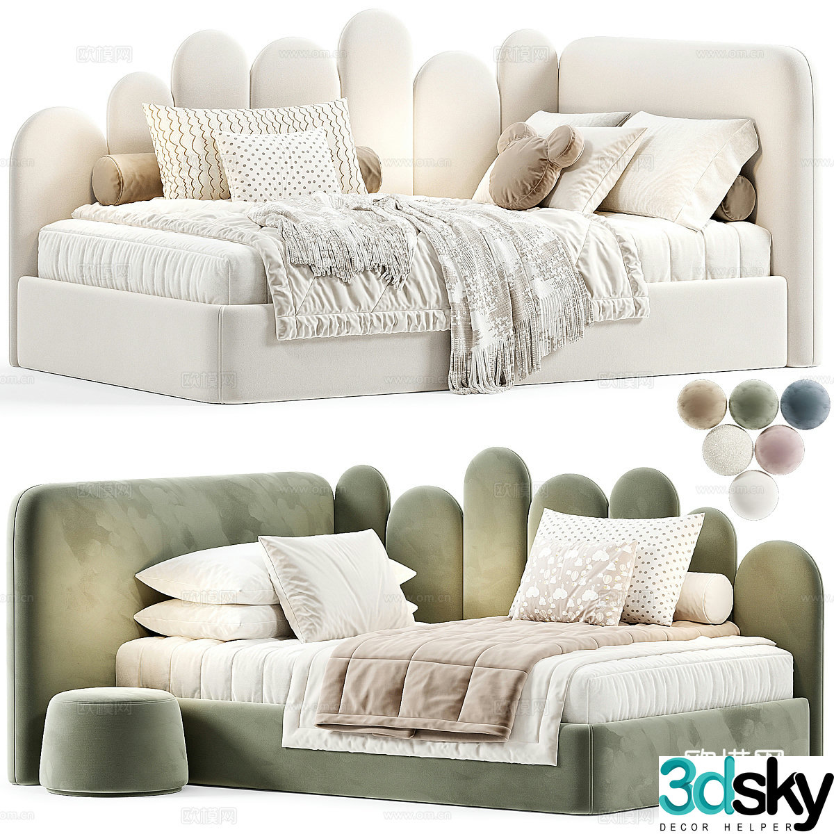 Modern cream style children’s fabric sofa bed 3d model