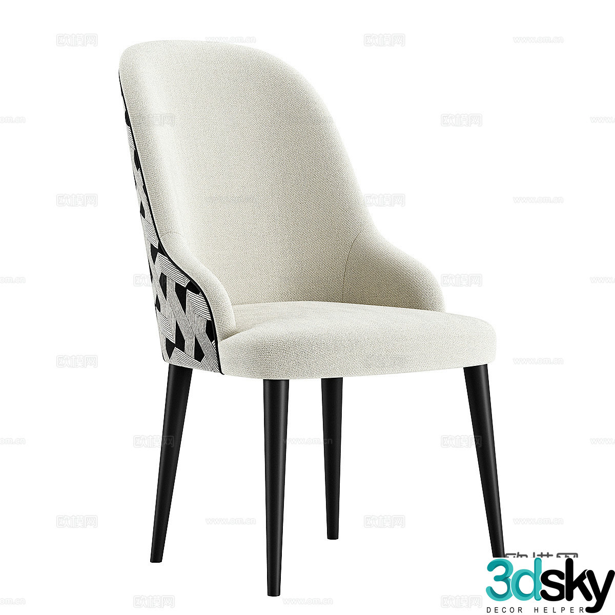 New Chinese style light luxury fabric dining chair 3D model