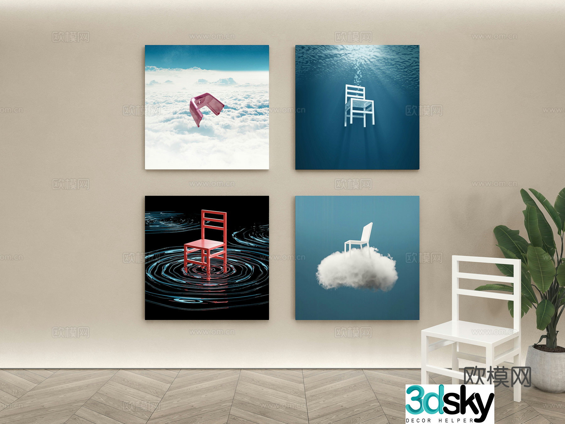 Original Modern Simple Art Hanging Paintings Decorative Paintings “Please Sit” series of works Author Lan Pi Uncle 3D Model