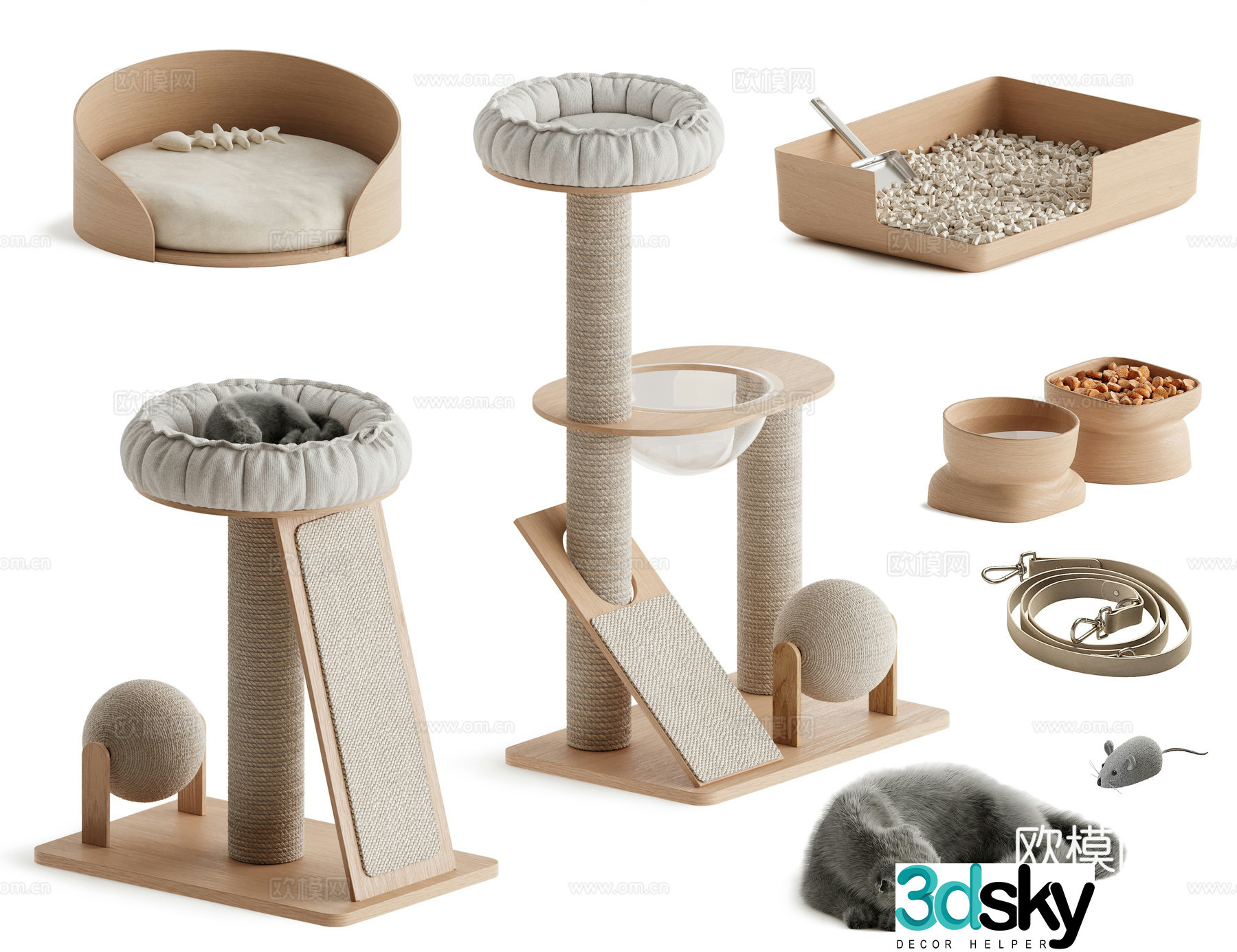 Solid wood cat crawling frame cat nest 3d model